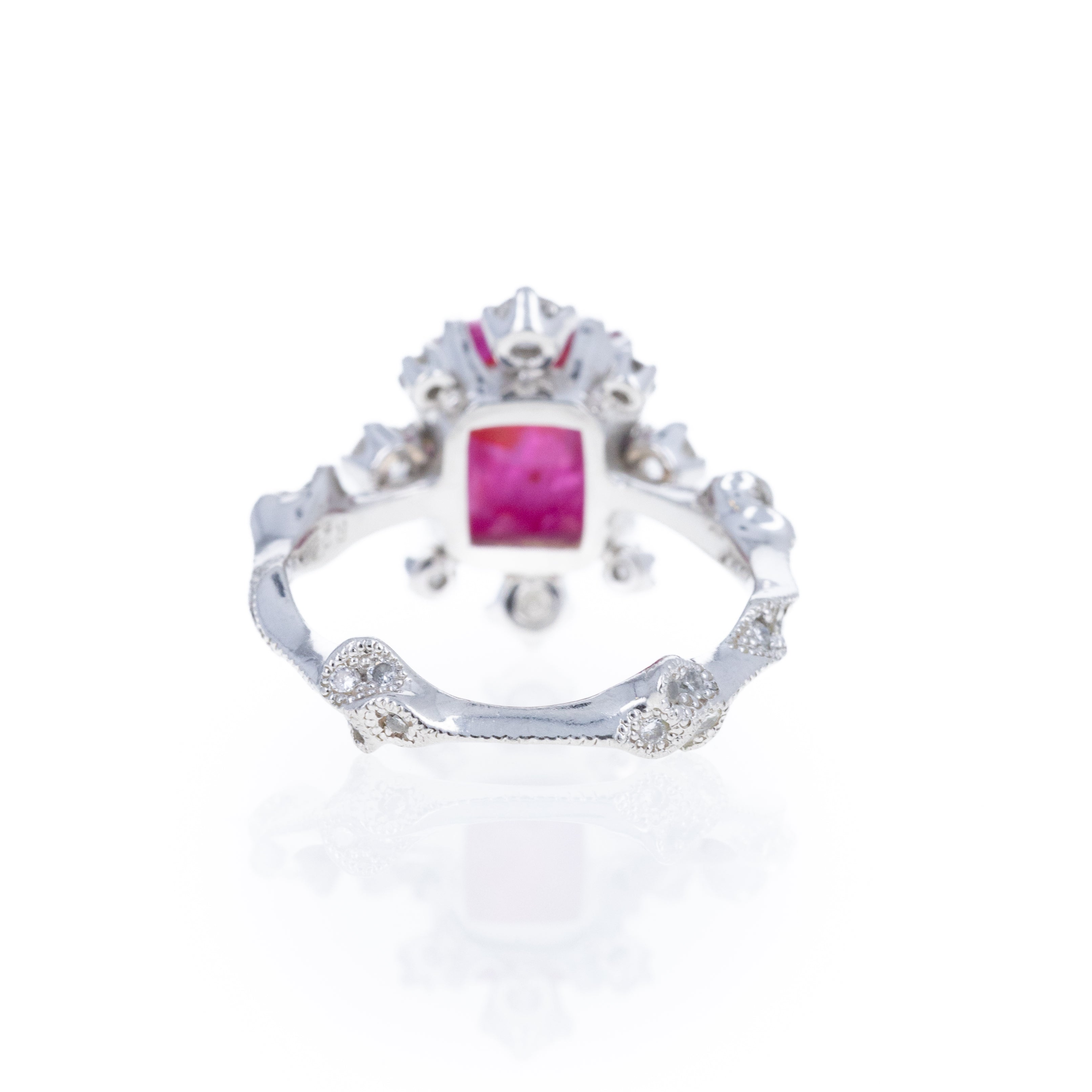 Platinum 2.95 Sugar Loaf Ruby Floral Diamond Ring - Queen May