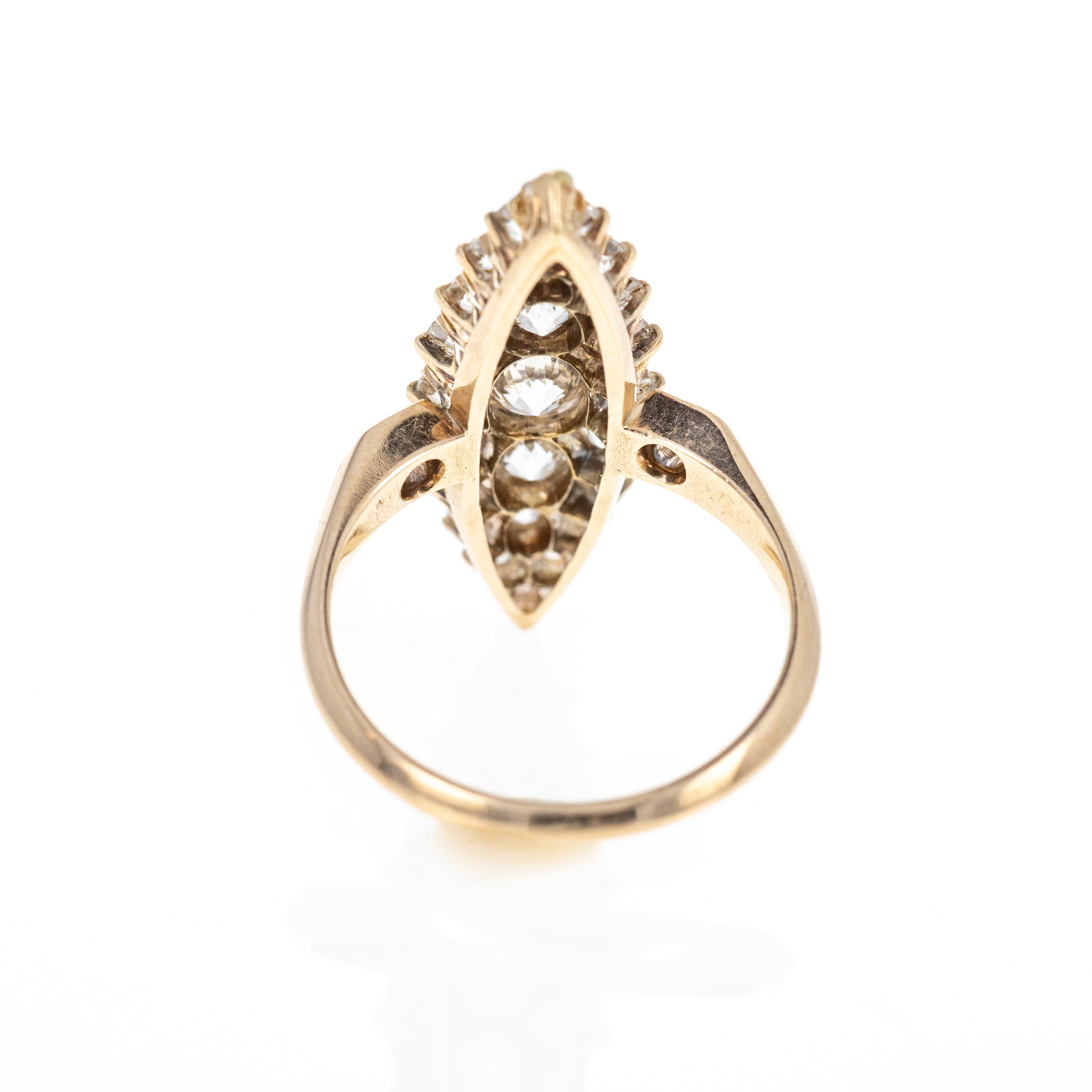 Victorian 14K Yellow Gold 2 Carat Old European Diamond Navette Ring - Queen May