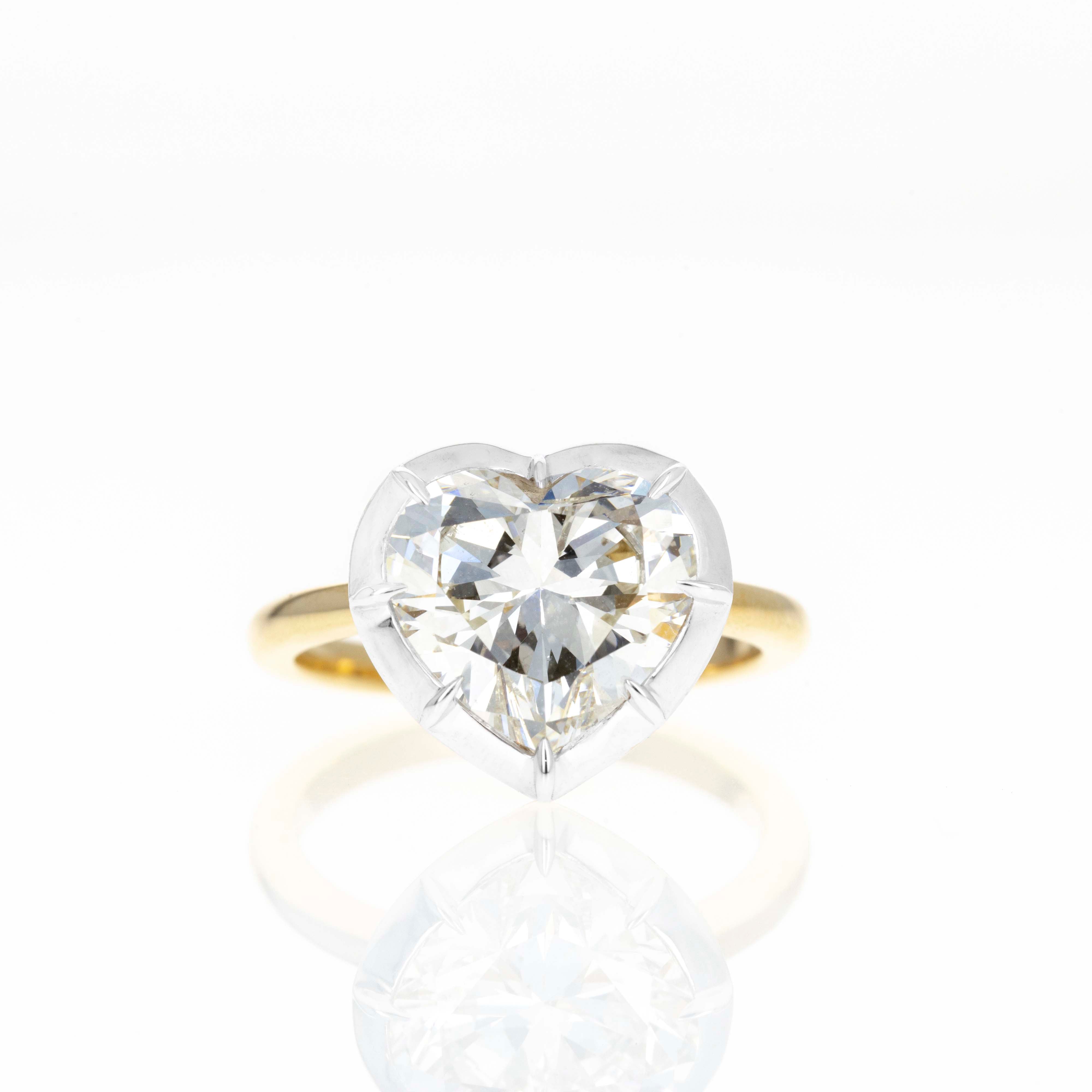 18K Yellow Gold and Platinum 4.14 Carat Heart Diamond Bezel Engagement Ring - Queen May