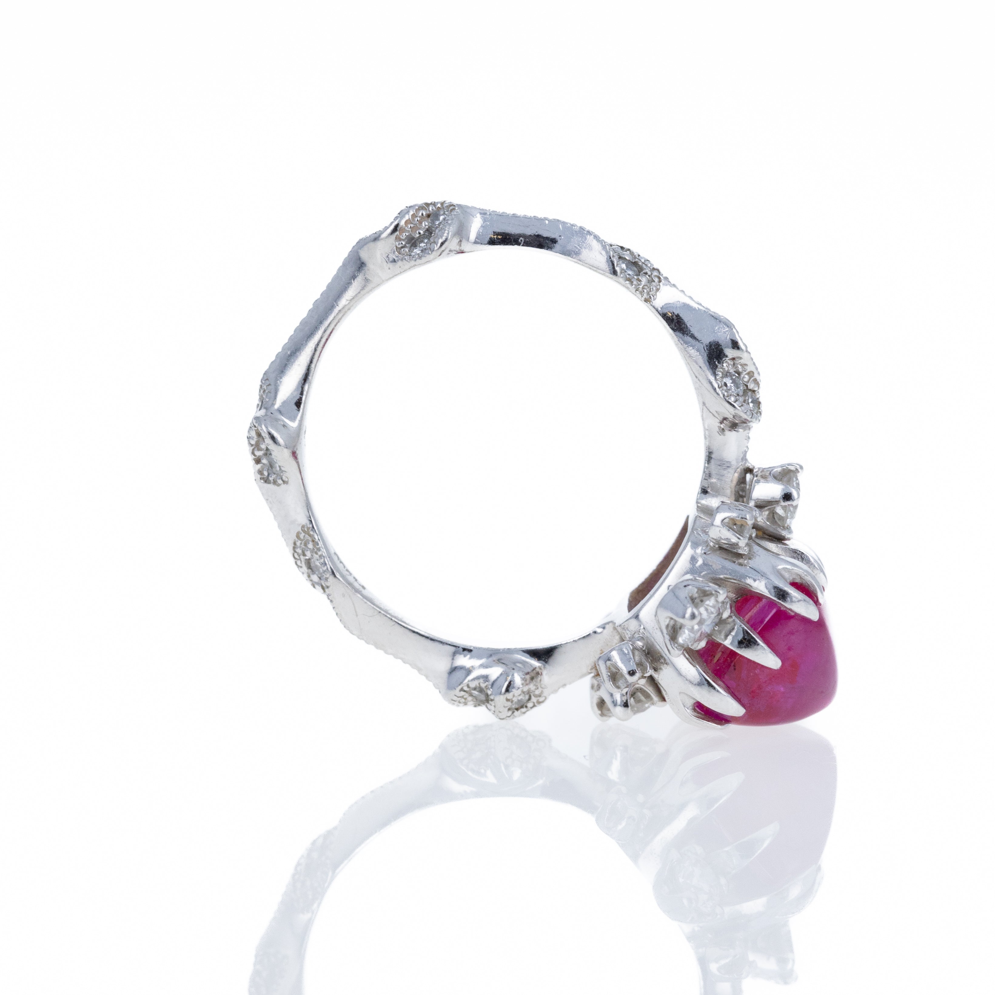 Platinum 2.95 Sugar Loaf Ruby Floral Diamond Ring - Queen May