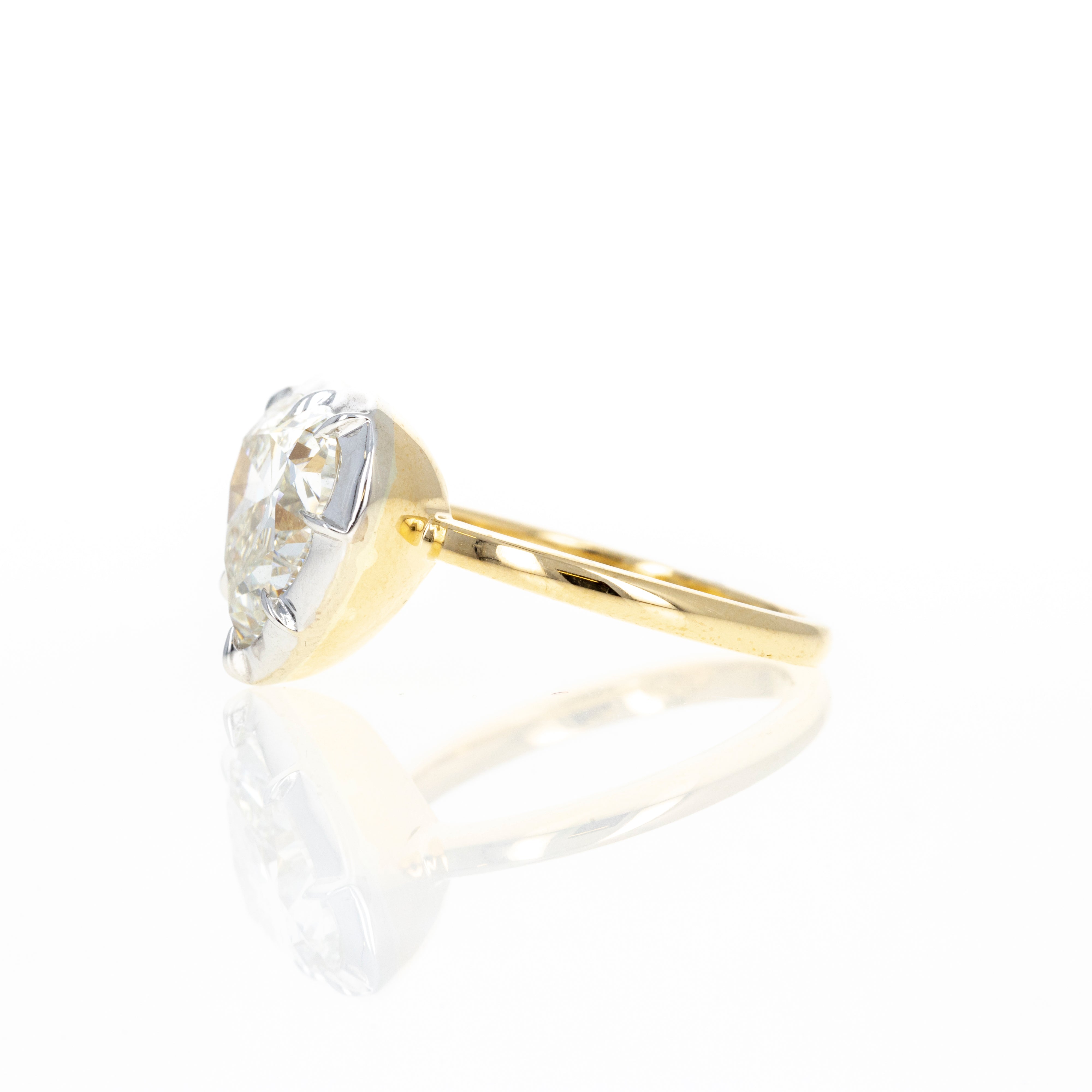 18K Yellow Gold and Platinum 4.14 Carat Heart Diamond Bezel Engagement Ring - Queen May