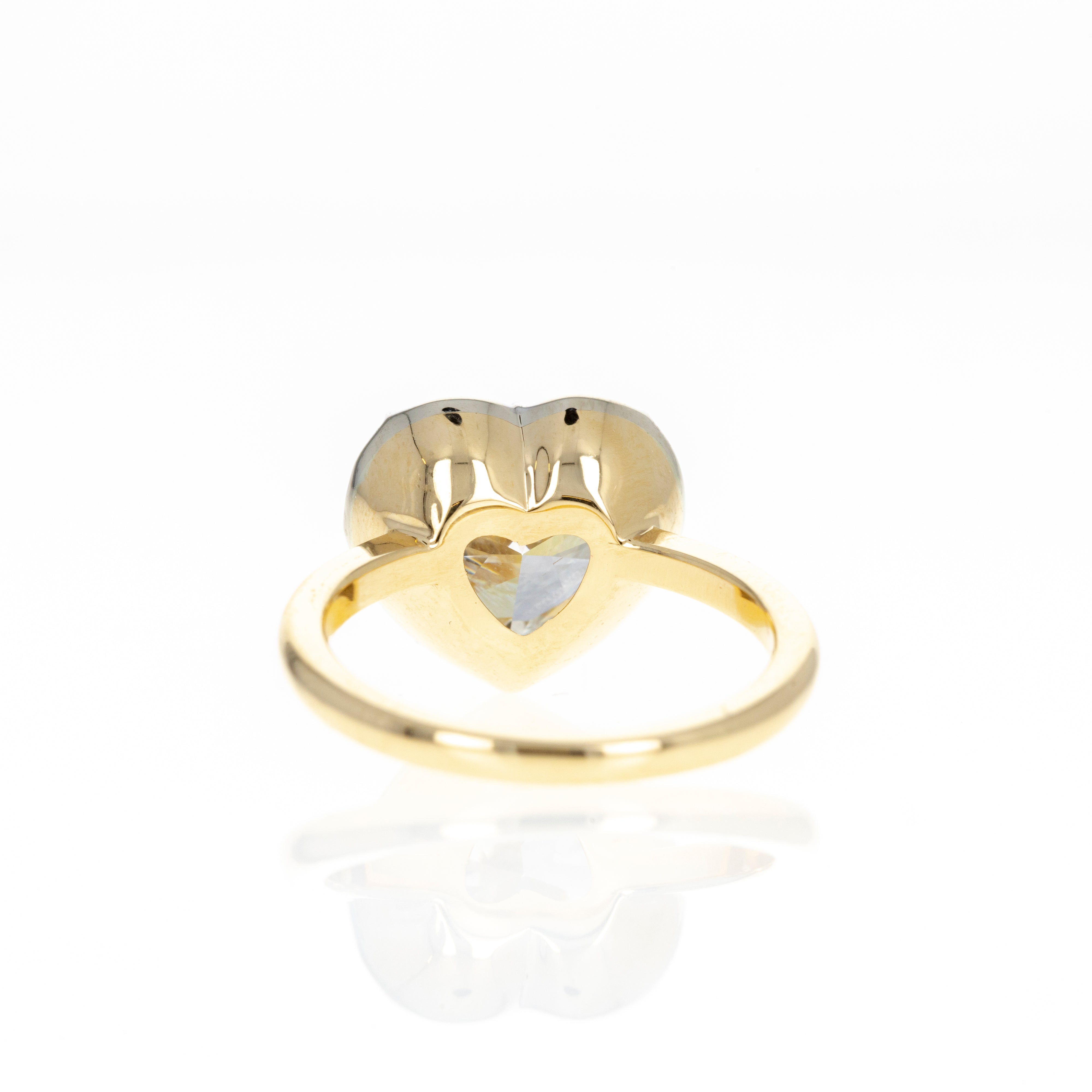 18K Yellow Gold and Platinum 4.14 Carat Heart Diamond Bezel Engagement Ring - Queen May