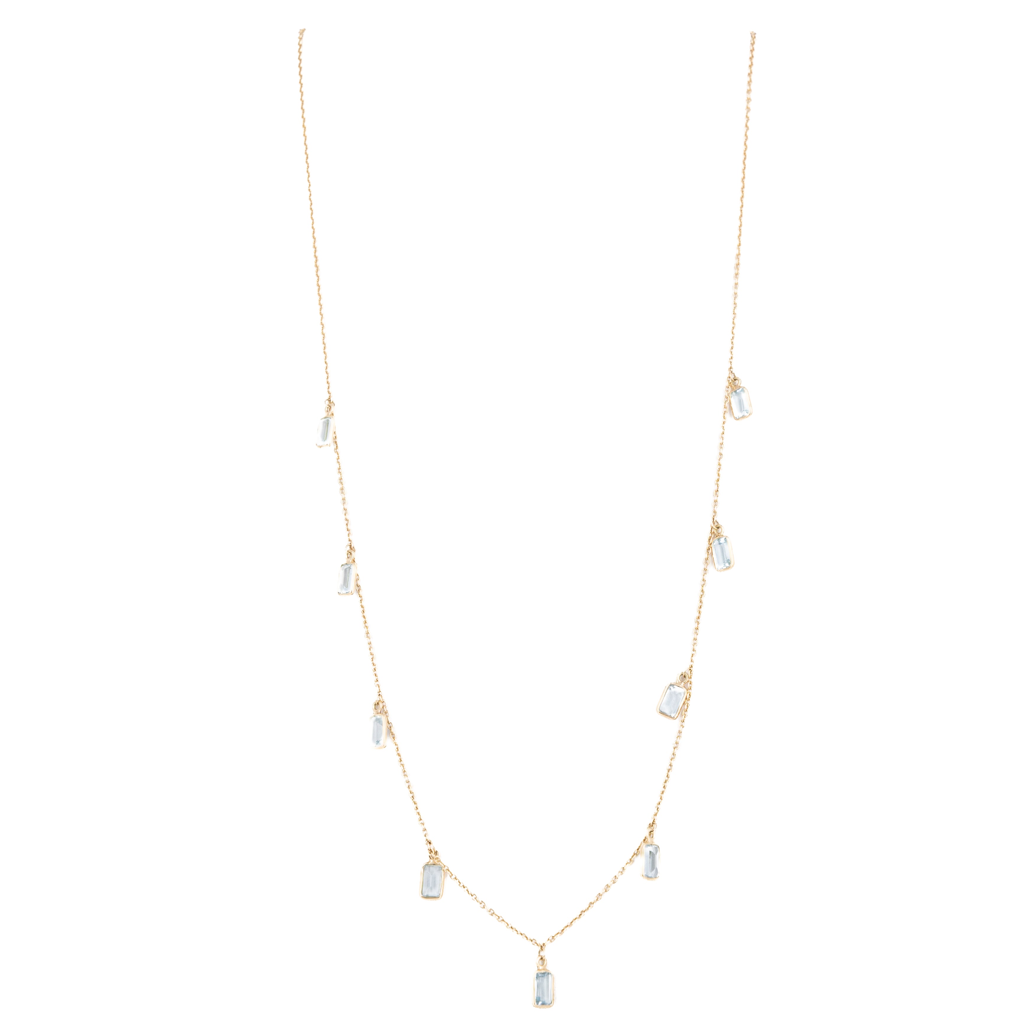 14K Yellow Gold 2.38 Carat Aquamarine Bezel Station Necklace - Queen May