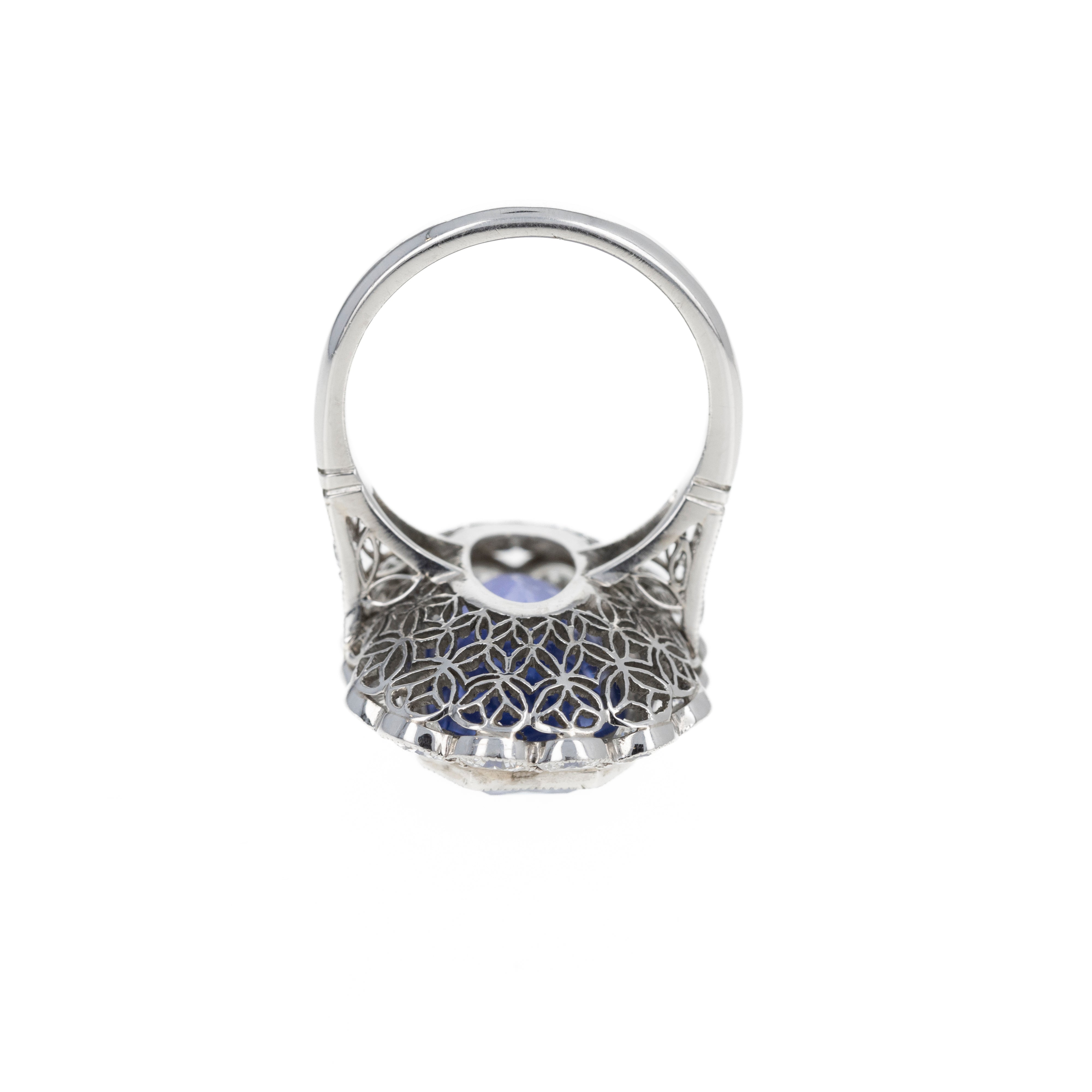 Art Deco Inspired 13.95 Carat No Heat Ceylon Sapphire & Diamond Halo Cluster Ring - Queen May