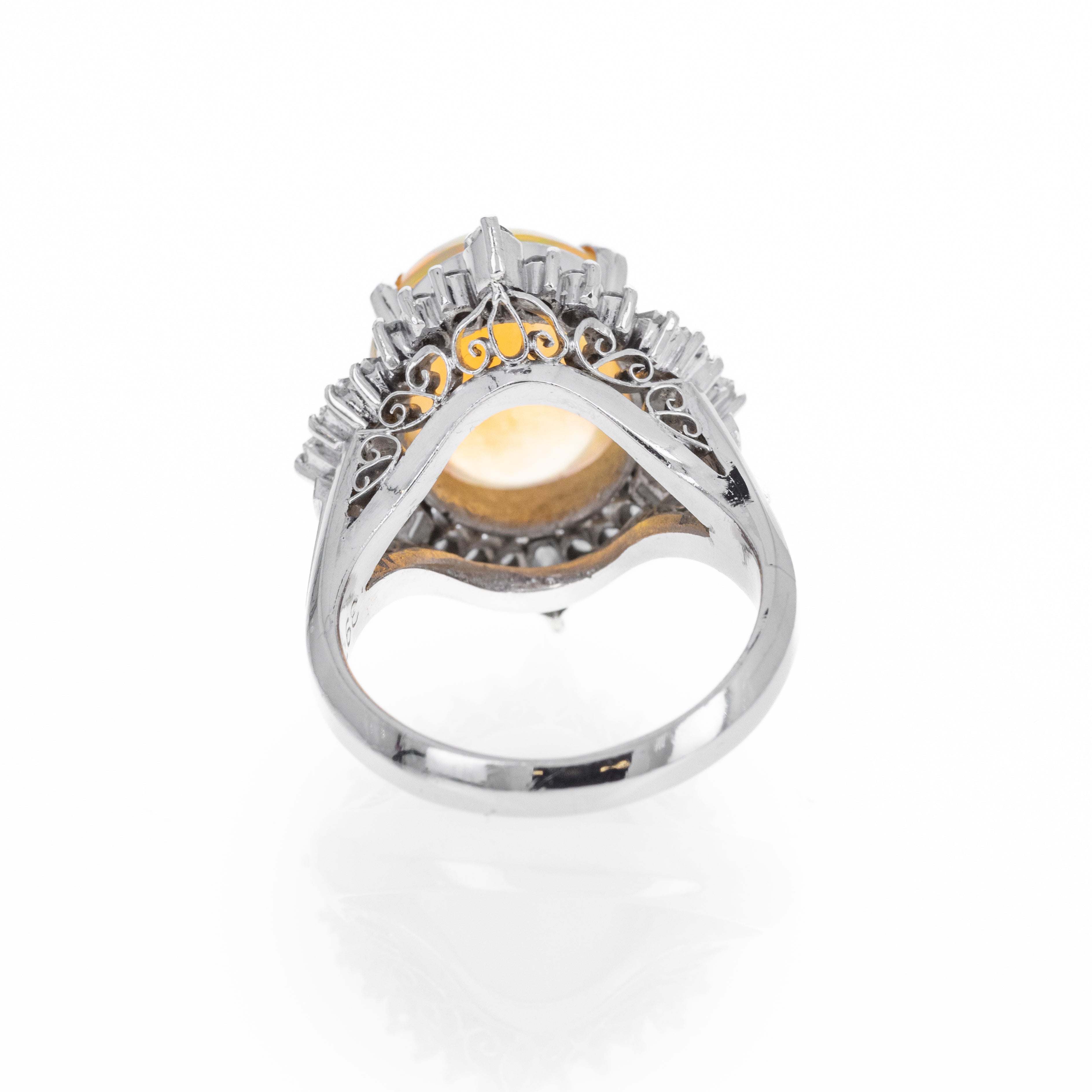 Platinum 3.97 Carat Fire Opal Diamond Halo Ring - Queen May
