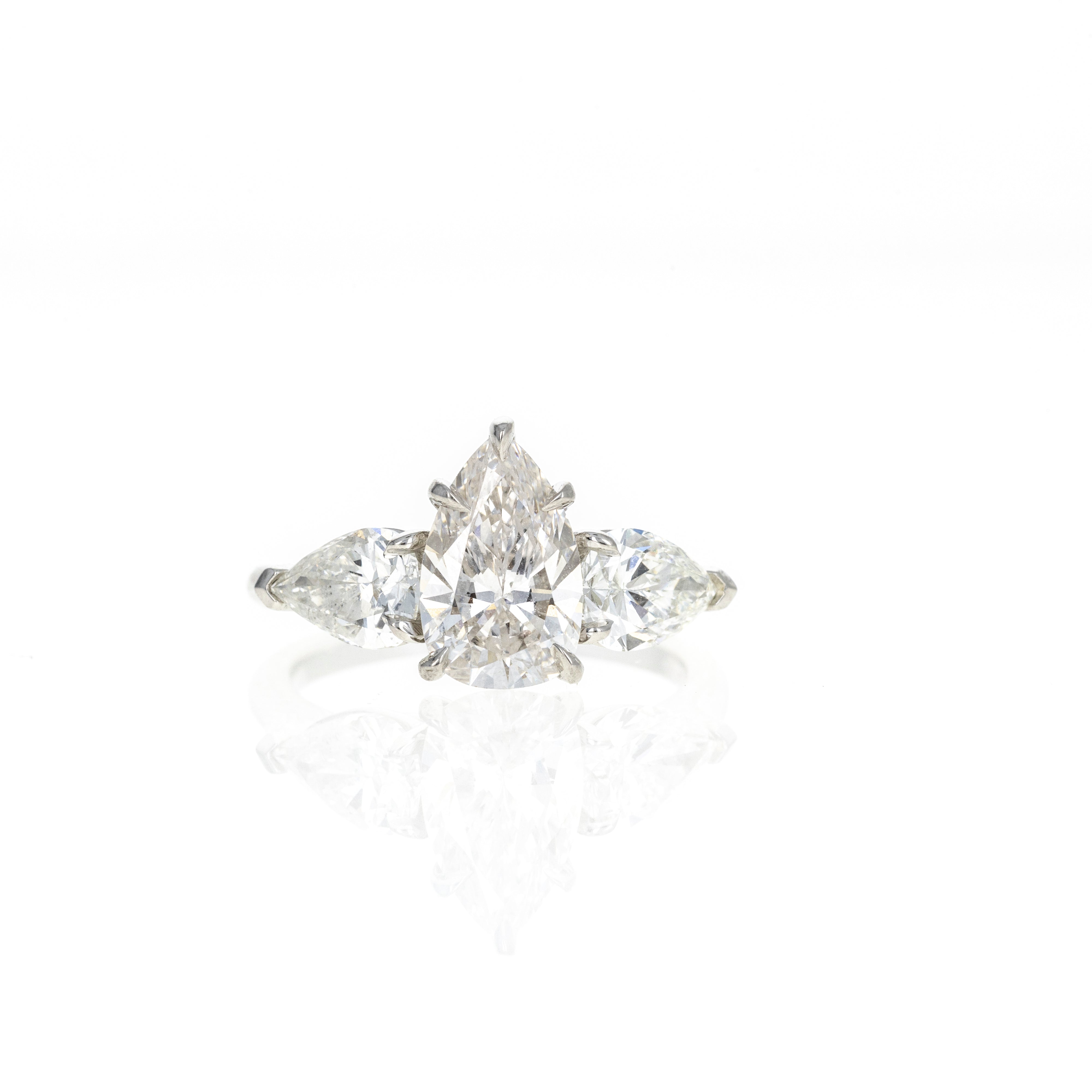 Platinum 1.91 Carat Pear Diamond Three Stone Engagement Ring - Queen May