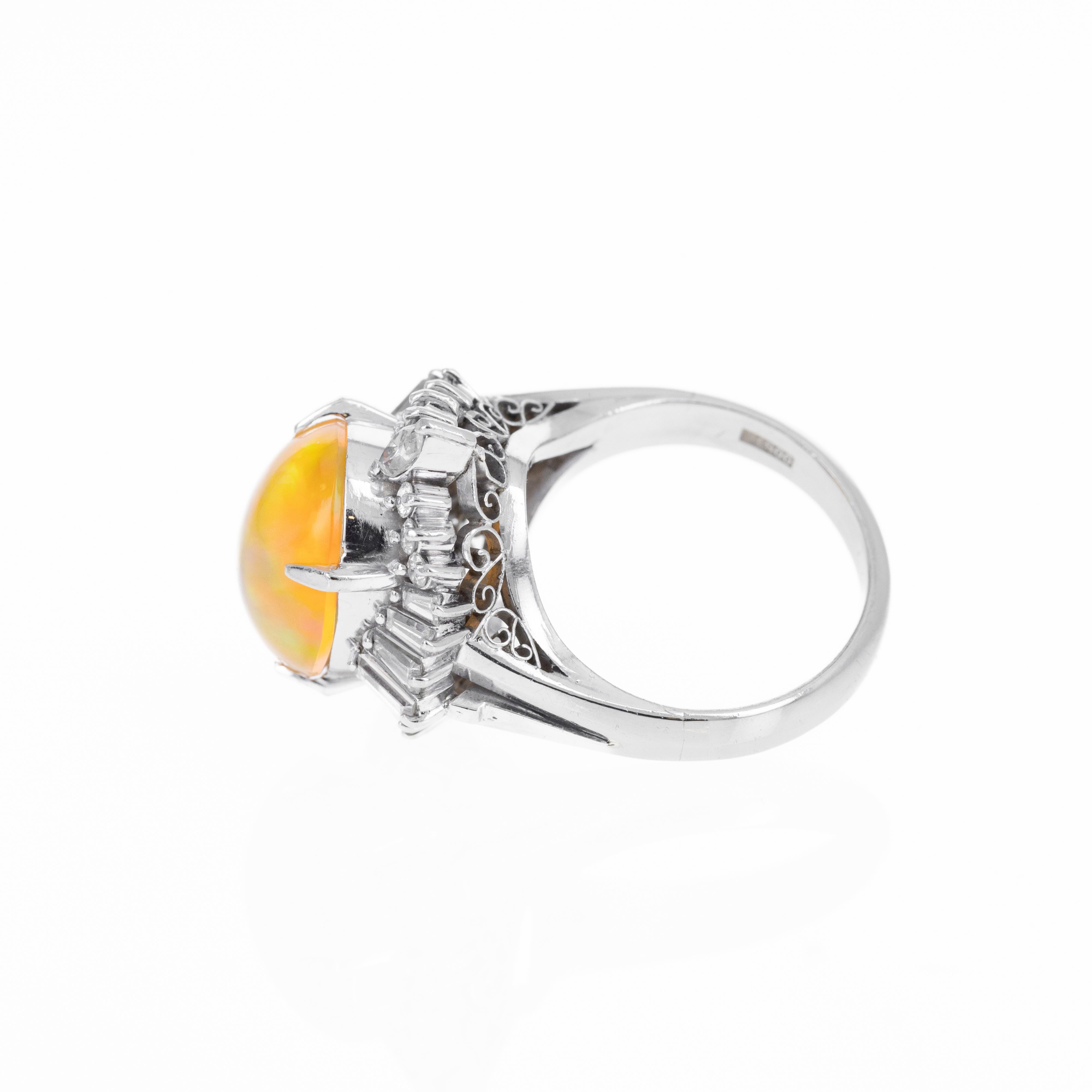 Platinum 3.97 Carat Fire Opal Diamond Halo Ring - Queen May