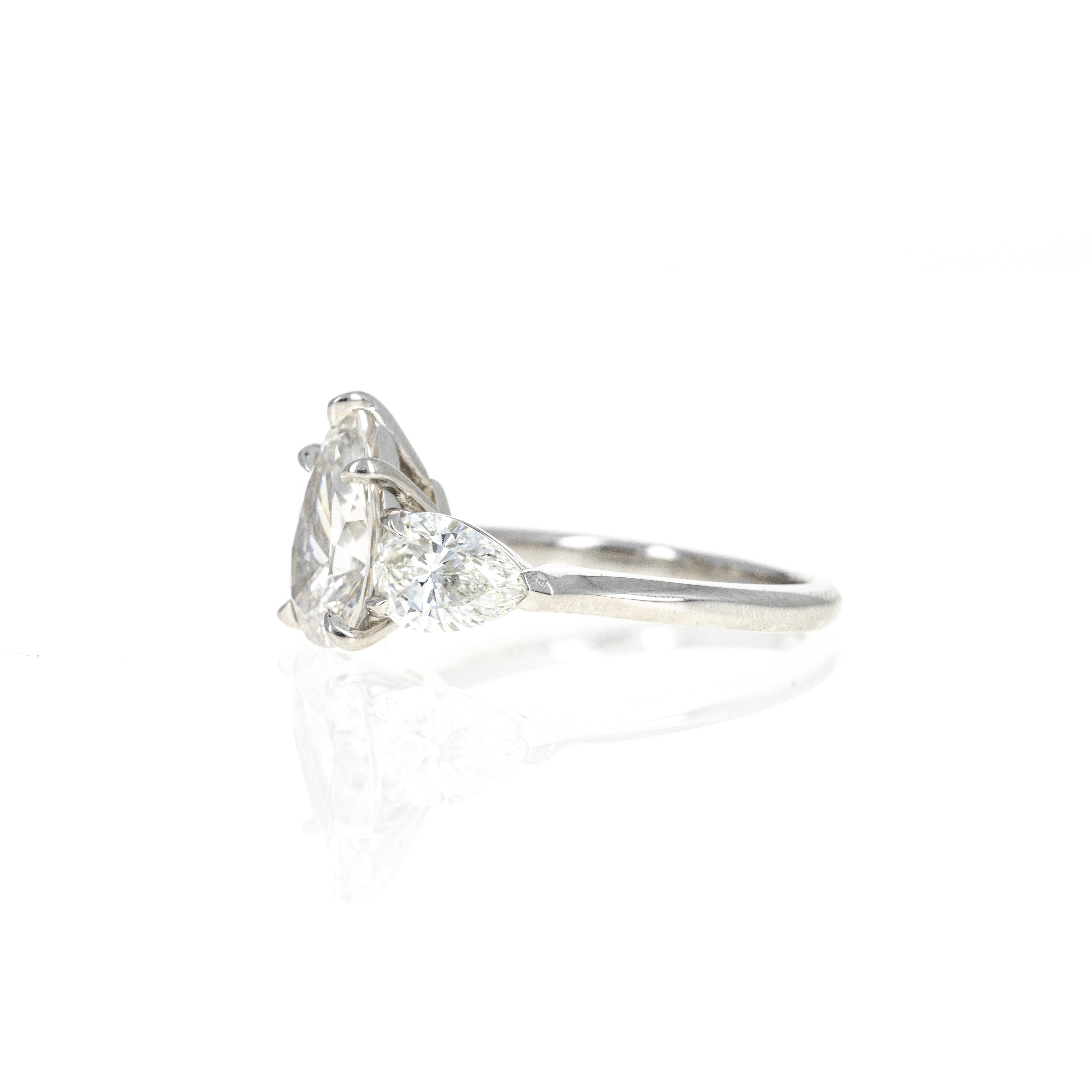 Platinum 1.91 Carat Pear Diamond Three Stone Engagement Ring - Queen May