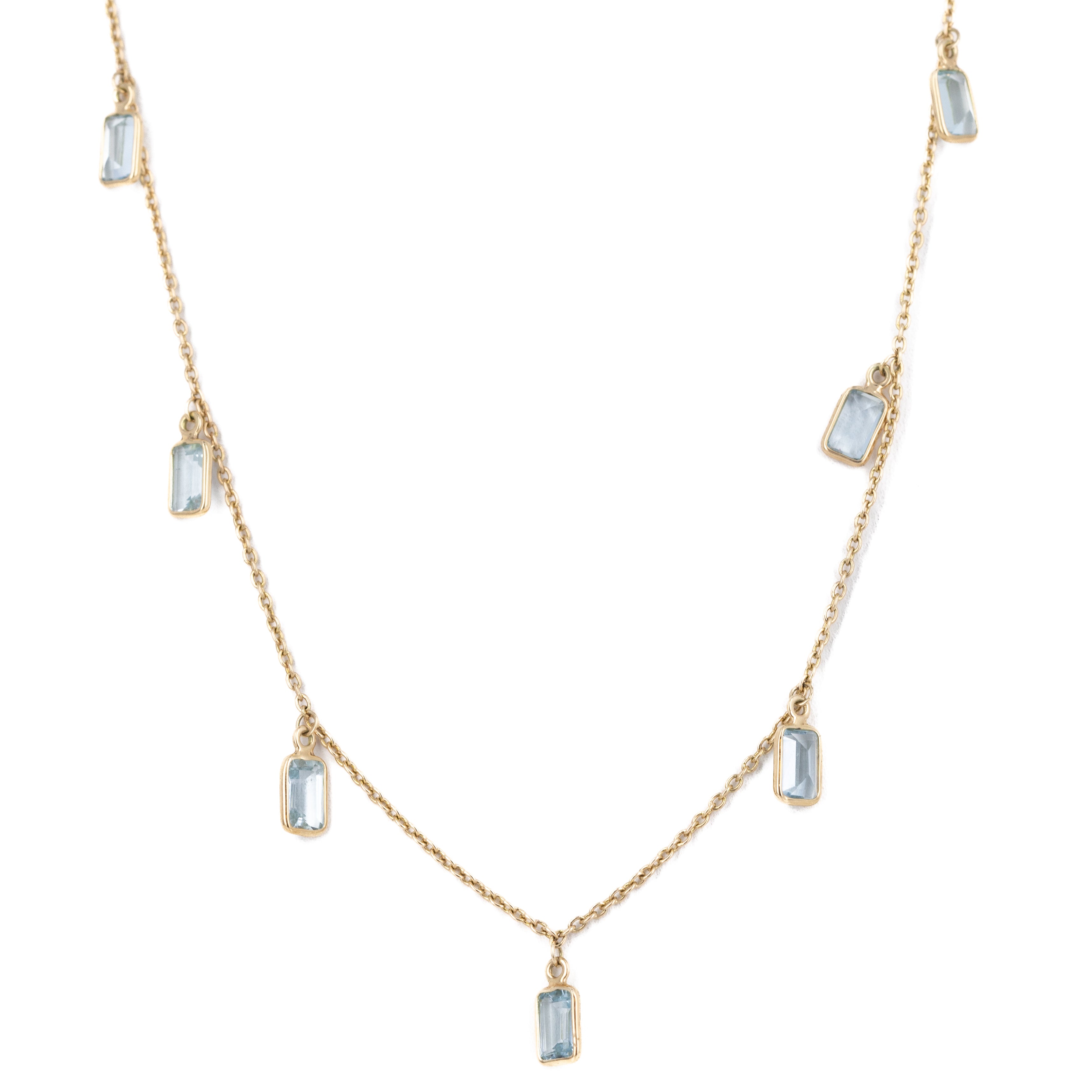 14K Yellow Gold 2.38 Carat Aquamarine Bezel Station Necklace - Queen May