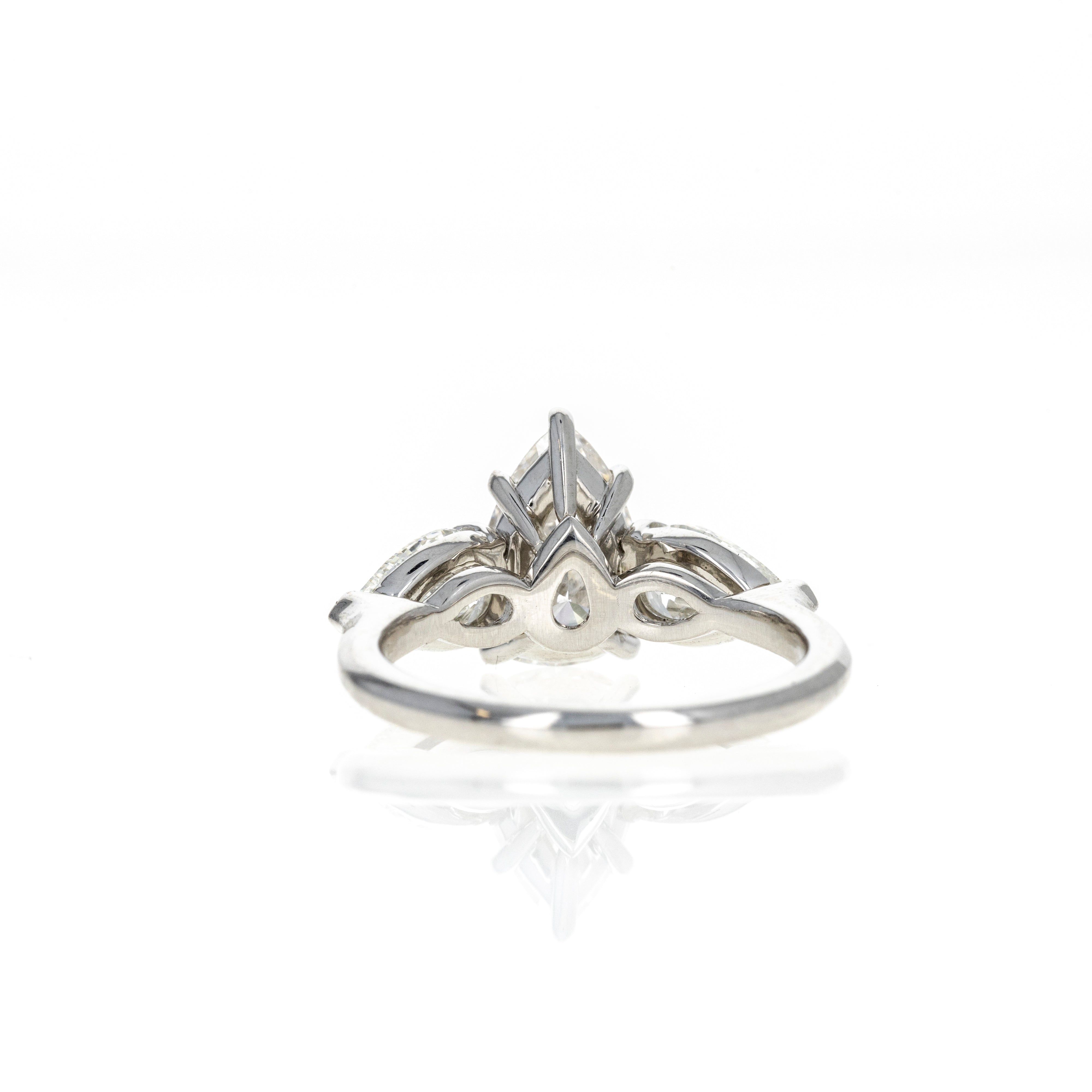 Platinum 1.91 Carat Pear Diamond Three Stone Engagement Ring - Queen May