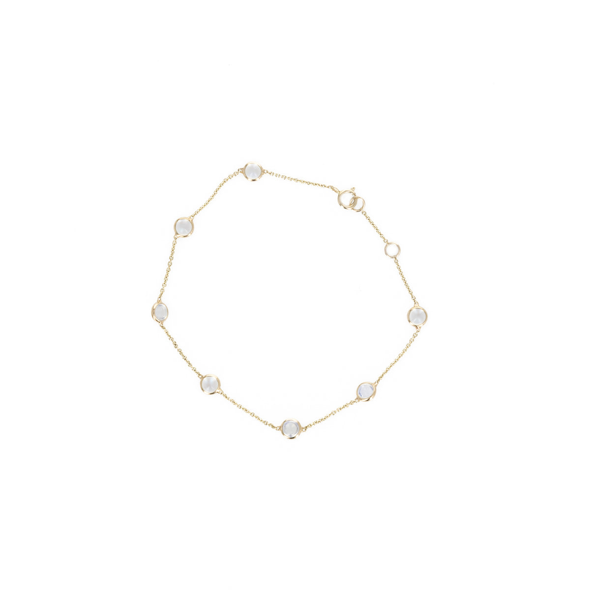 14K Yellow Gold Moonstone Bezel Station Bracelet - Queen May