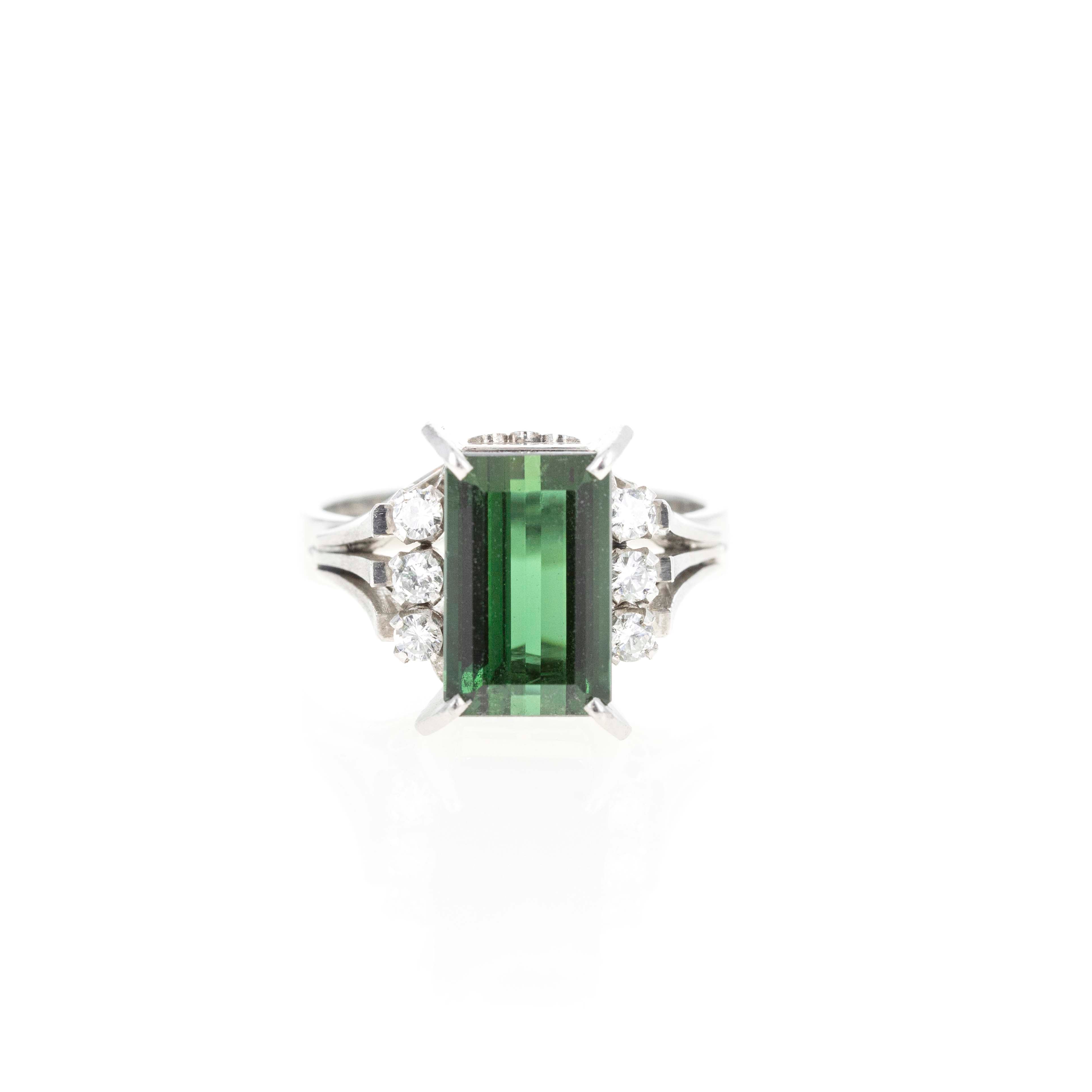 Platinum 4.45 Carat Green Tourmaline Diamond Ring - Queen May