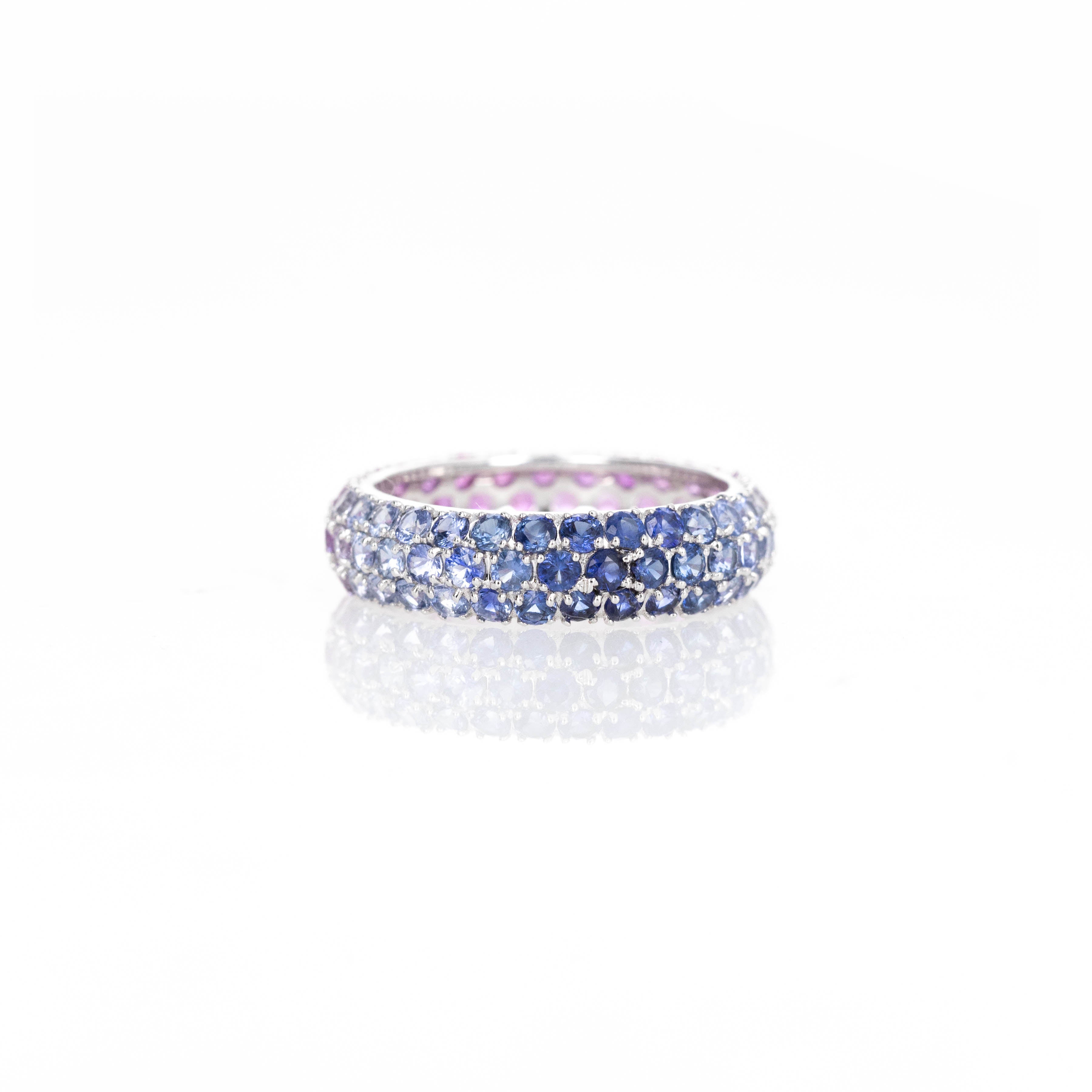 18K White Gold 3.10 Carat Multi-Color Ombre Sapphire Pave Eternity Band - Queen May