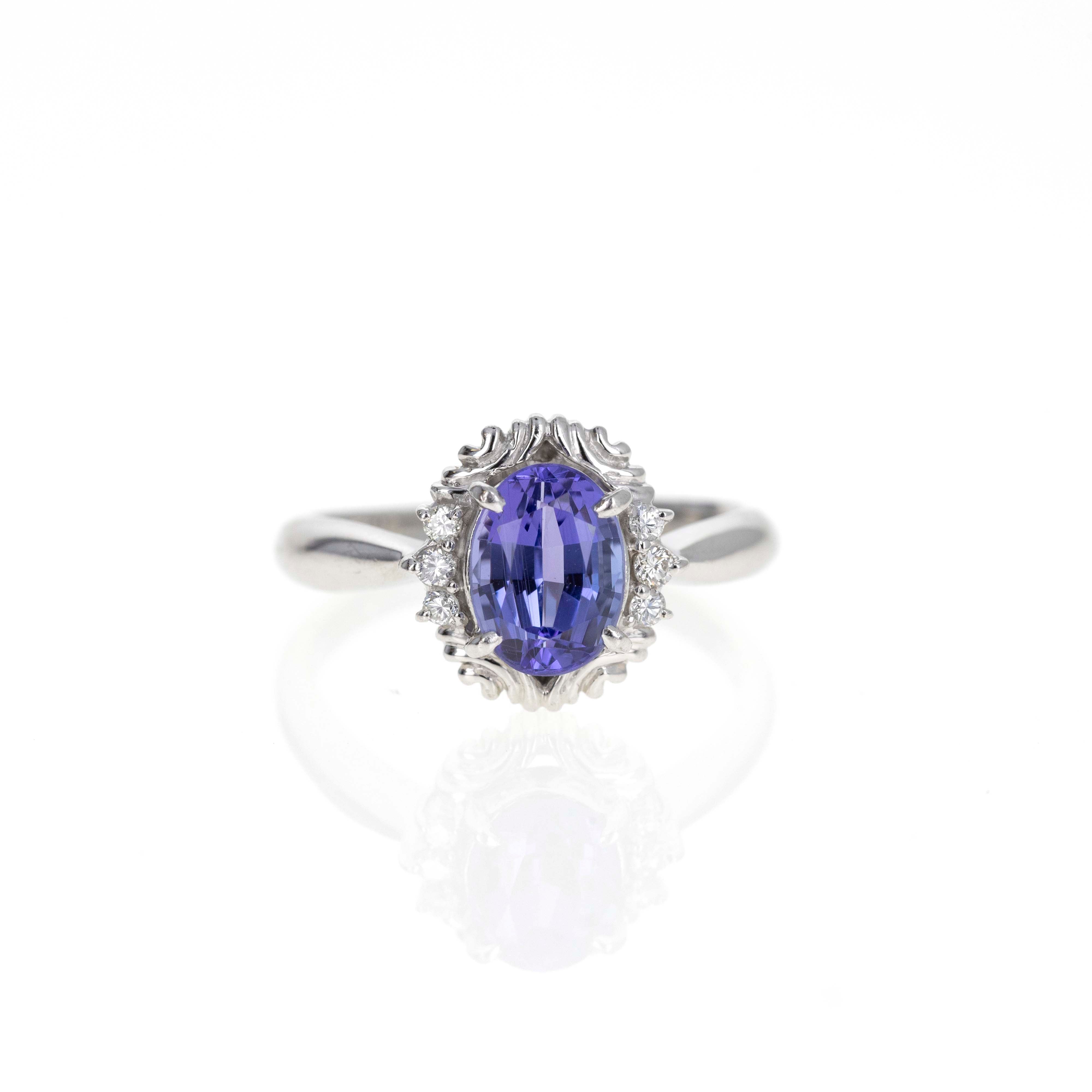 Platinum 1.55 Carat Oval Tanzanite Diamond Ring - Queen May