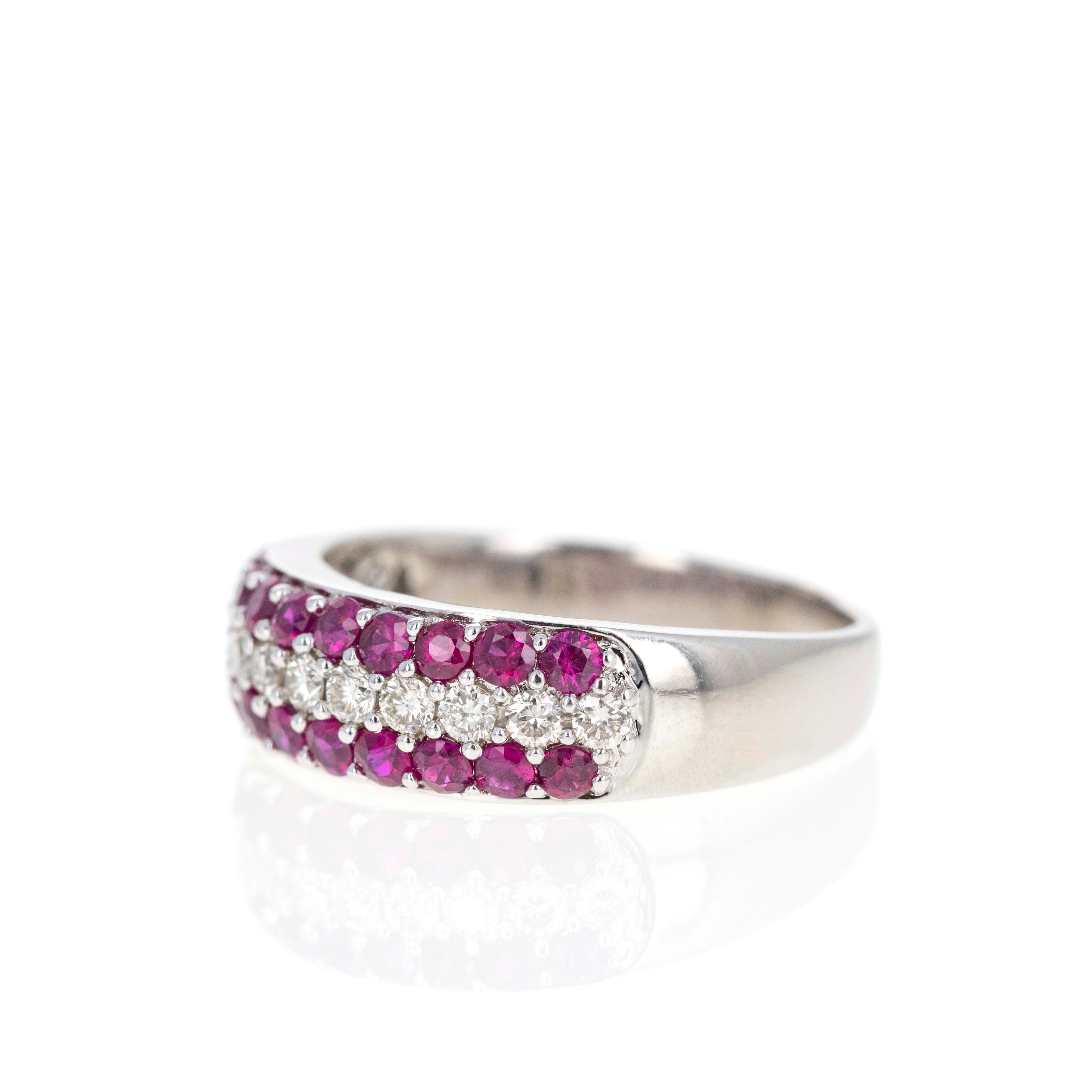 18K White Gold 0.80 Carat Ruby Diamond Pave Band - Queen May