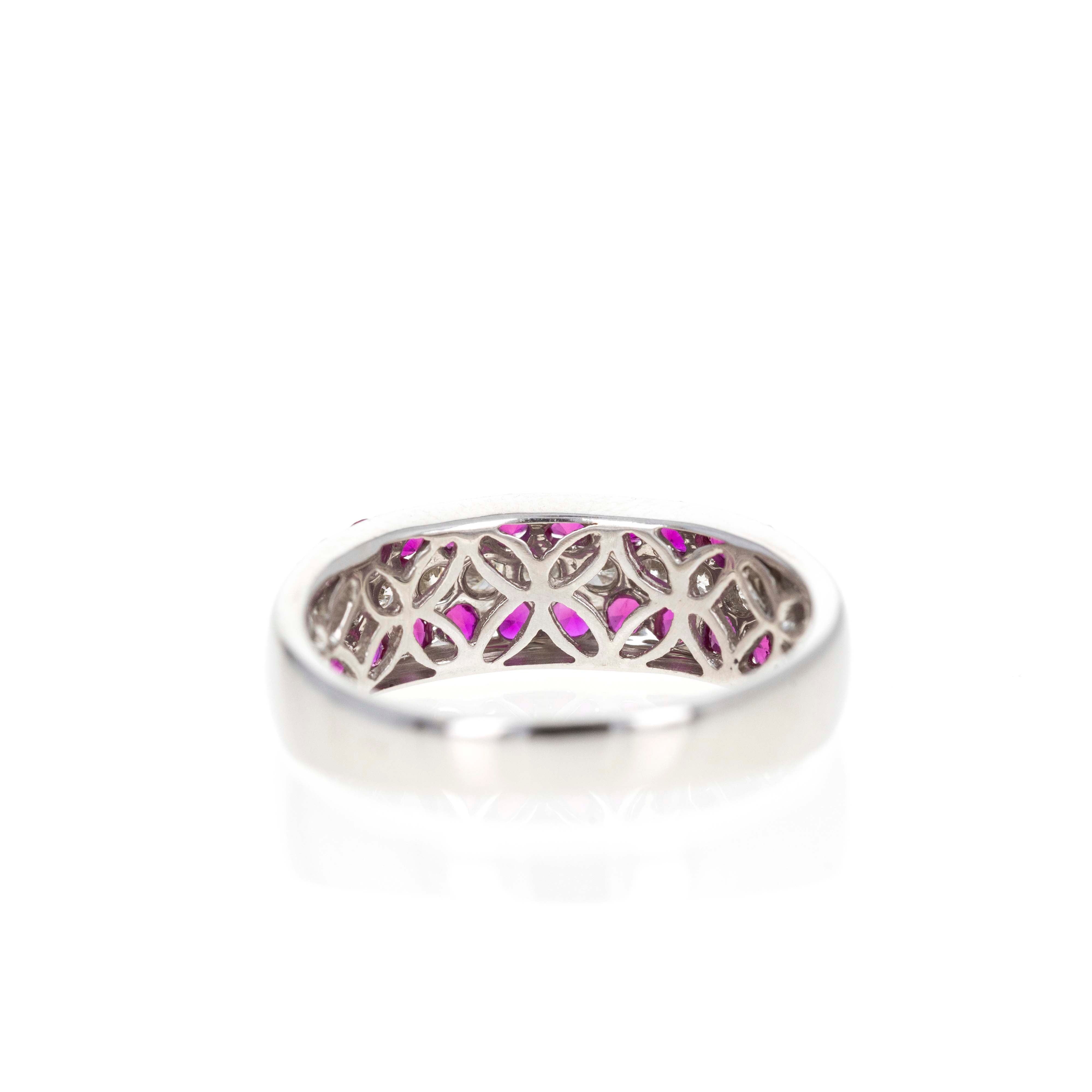 18K White Gold 0.80 Carat Ruby Diamond Pave Band - Queen May