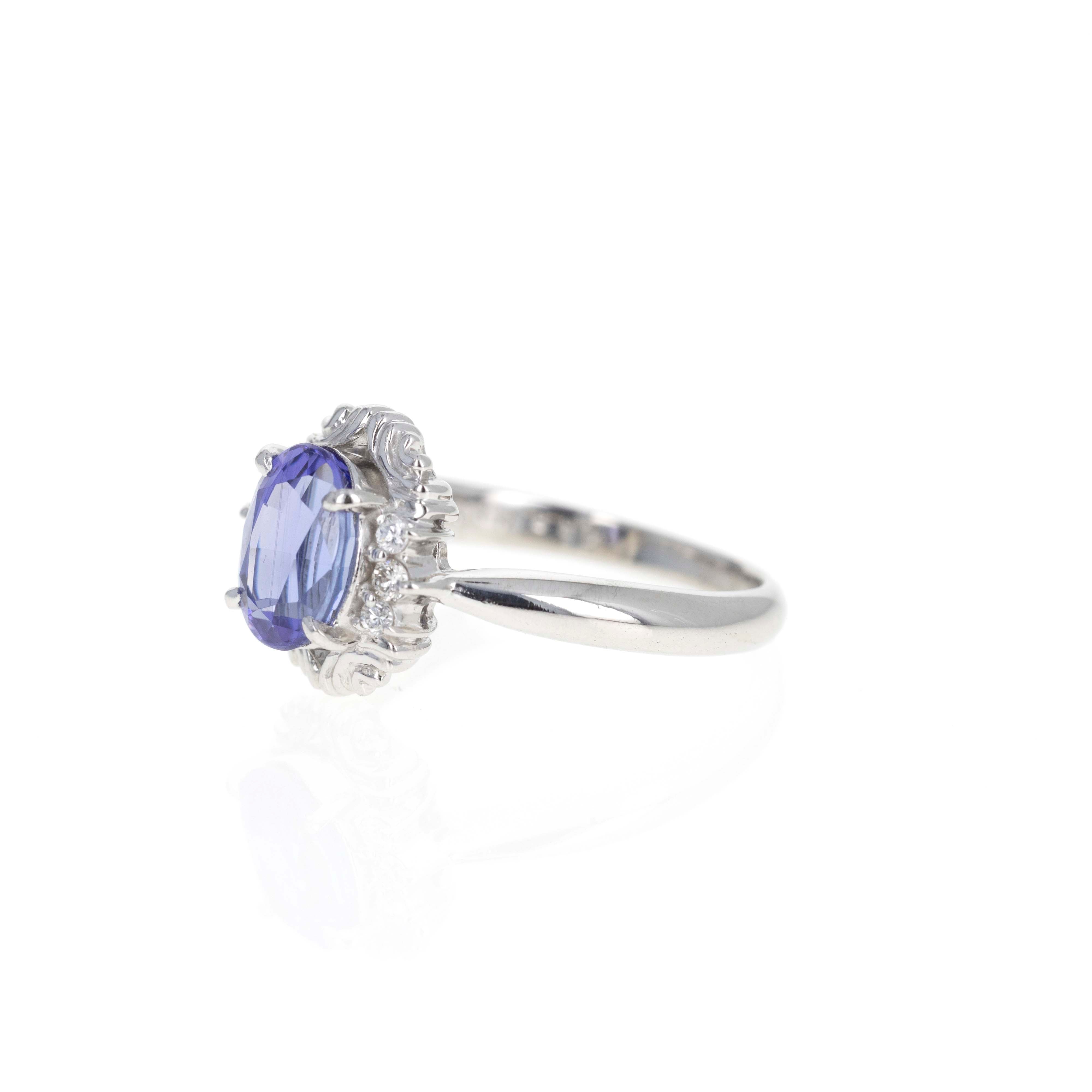 Platinum 1.55 Carat Oval Tanzanite Diamond Ring - Queen May