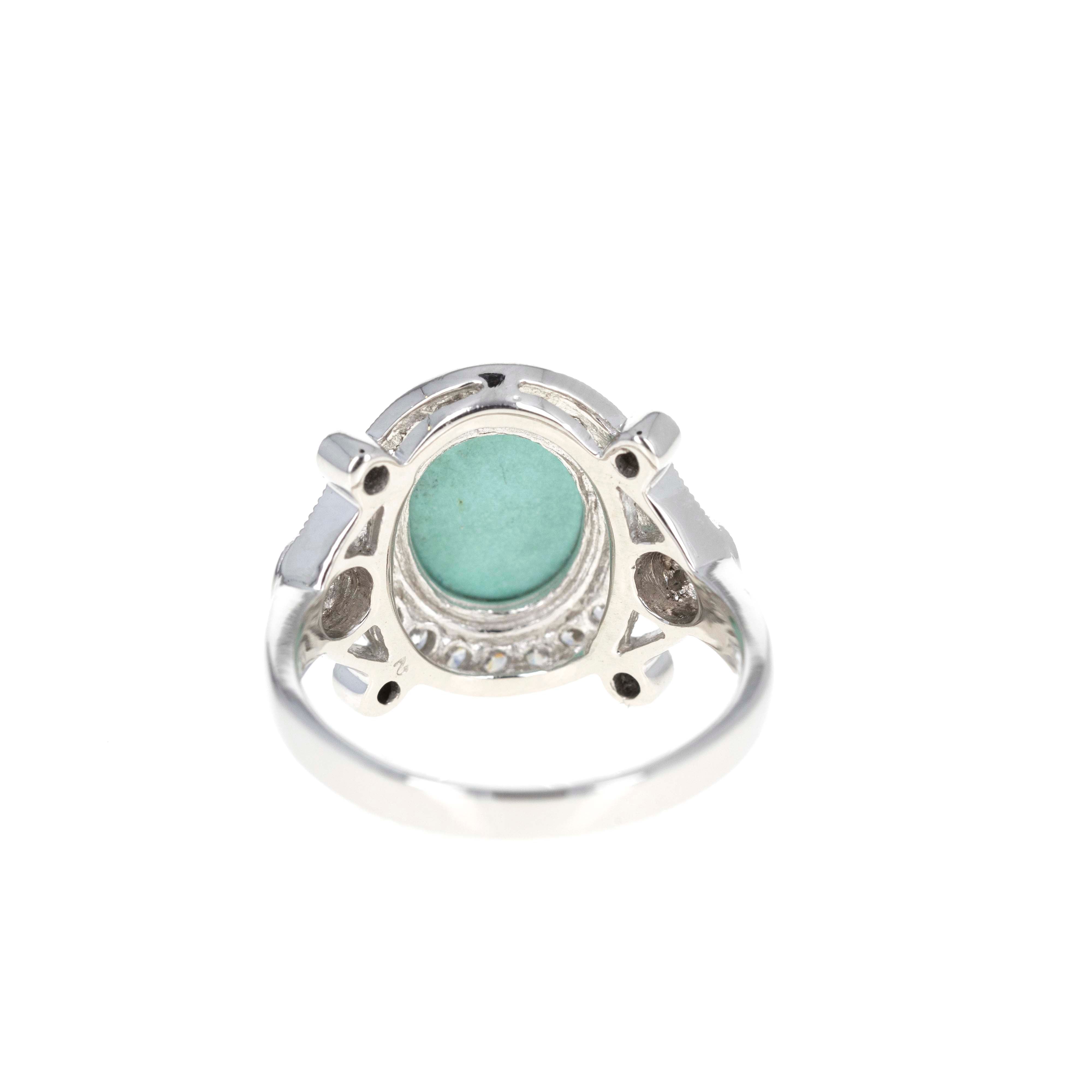 Platinum 3 Carat Cabochon Turquoise Diamond Halo Ring - Queen May