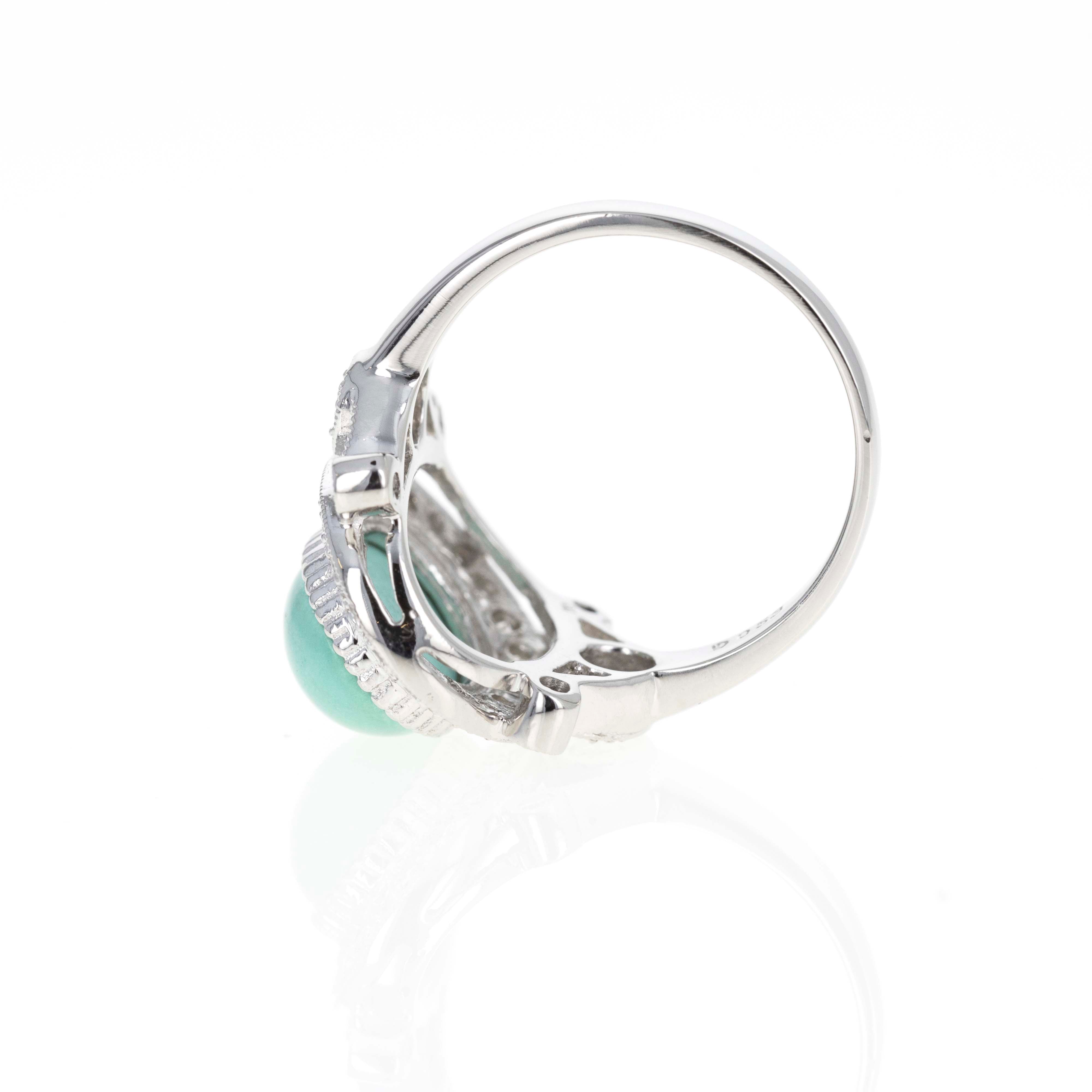 Platinum 3 Carat Cabochon Turquoise Diamond Halo Ring - Queen May