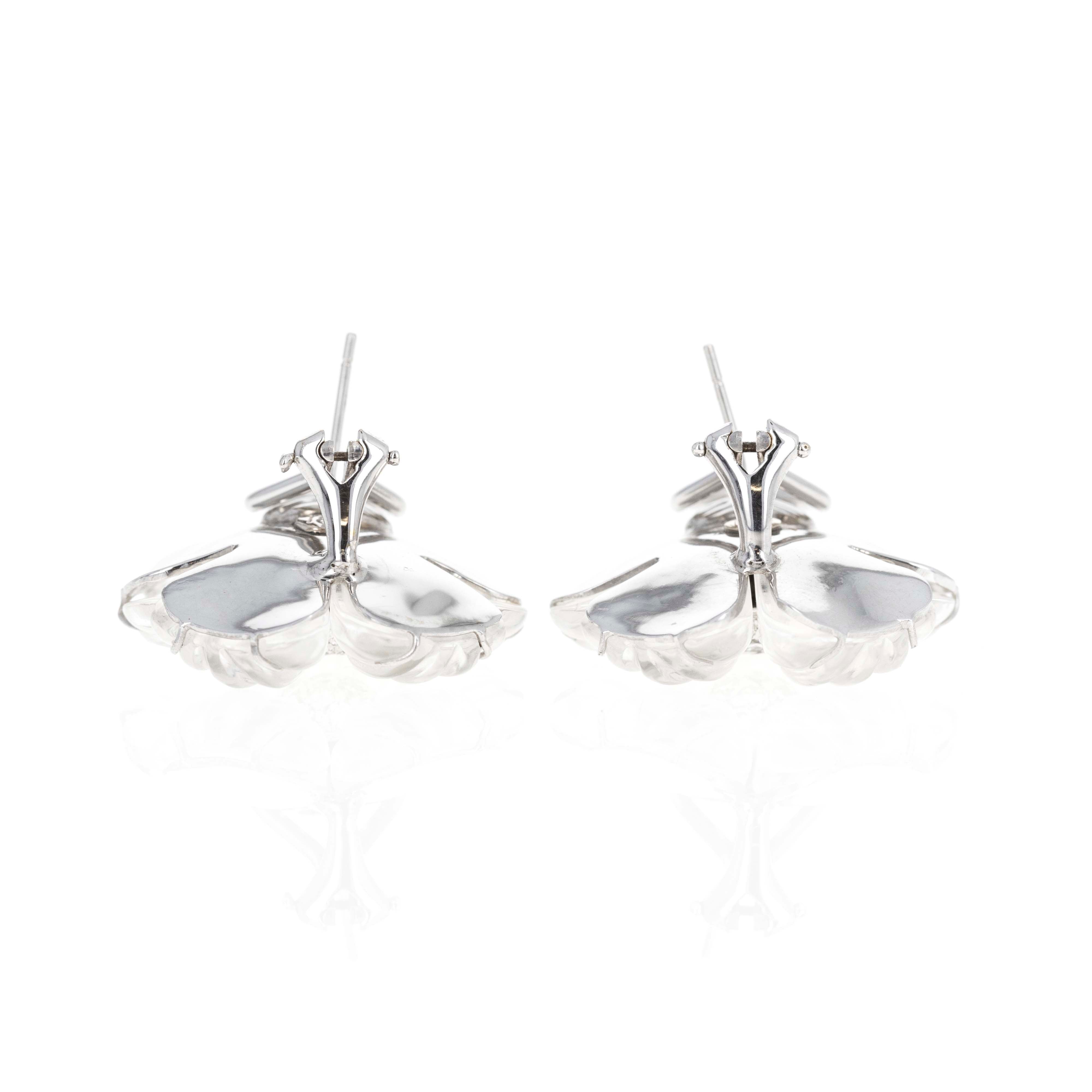 18K White Gold Rock Crystal Quartz Diamond Floral Earrings - Queen May