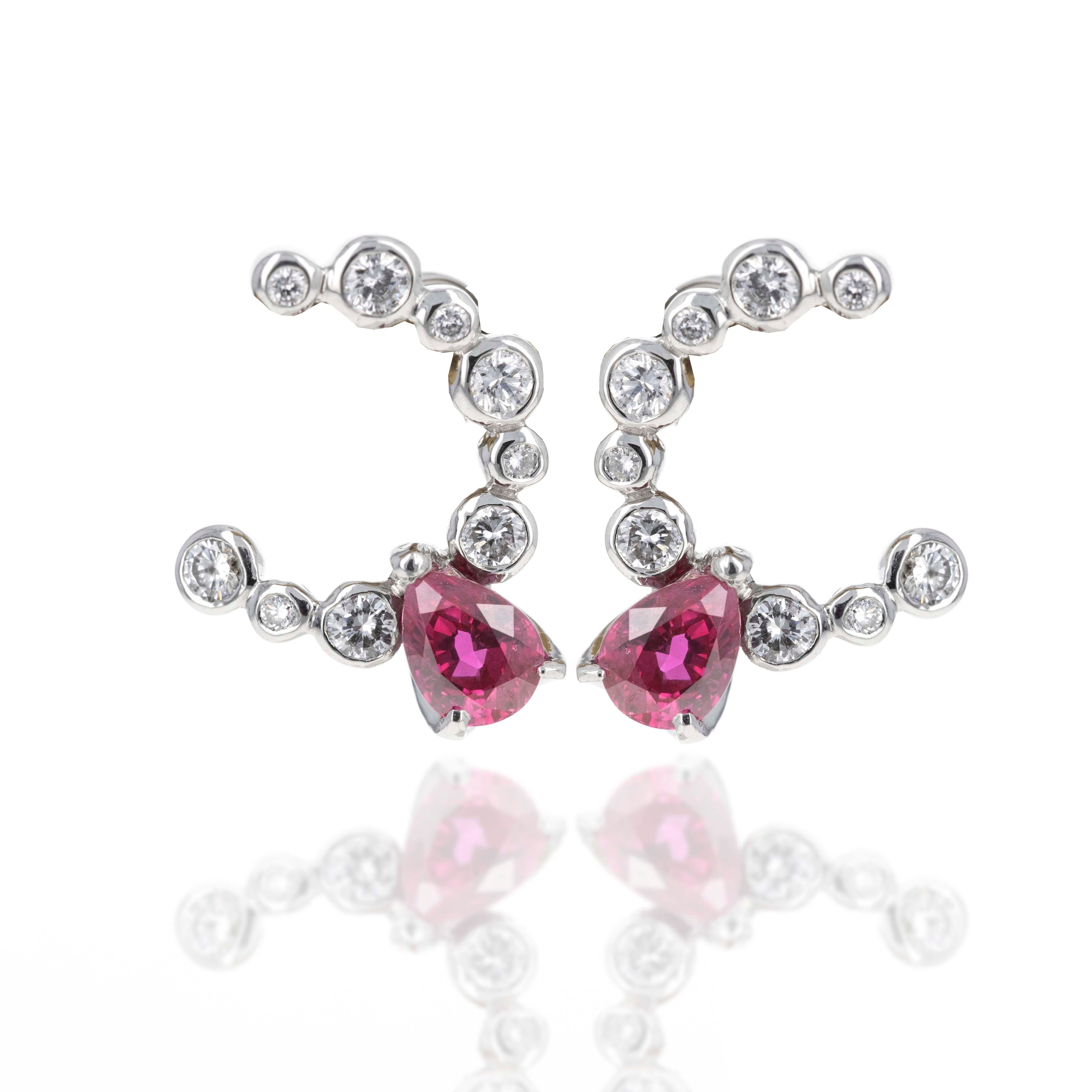 Platinum 1.84 Carat Burma Ruby Diamond Swirl Earrings - Queen May