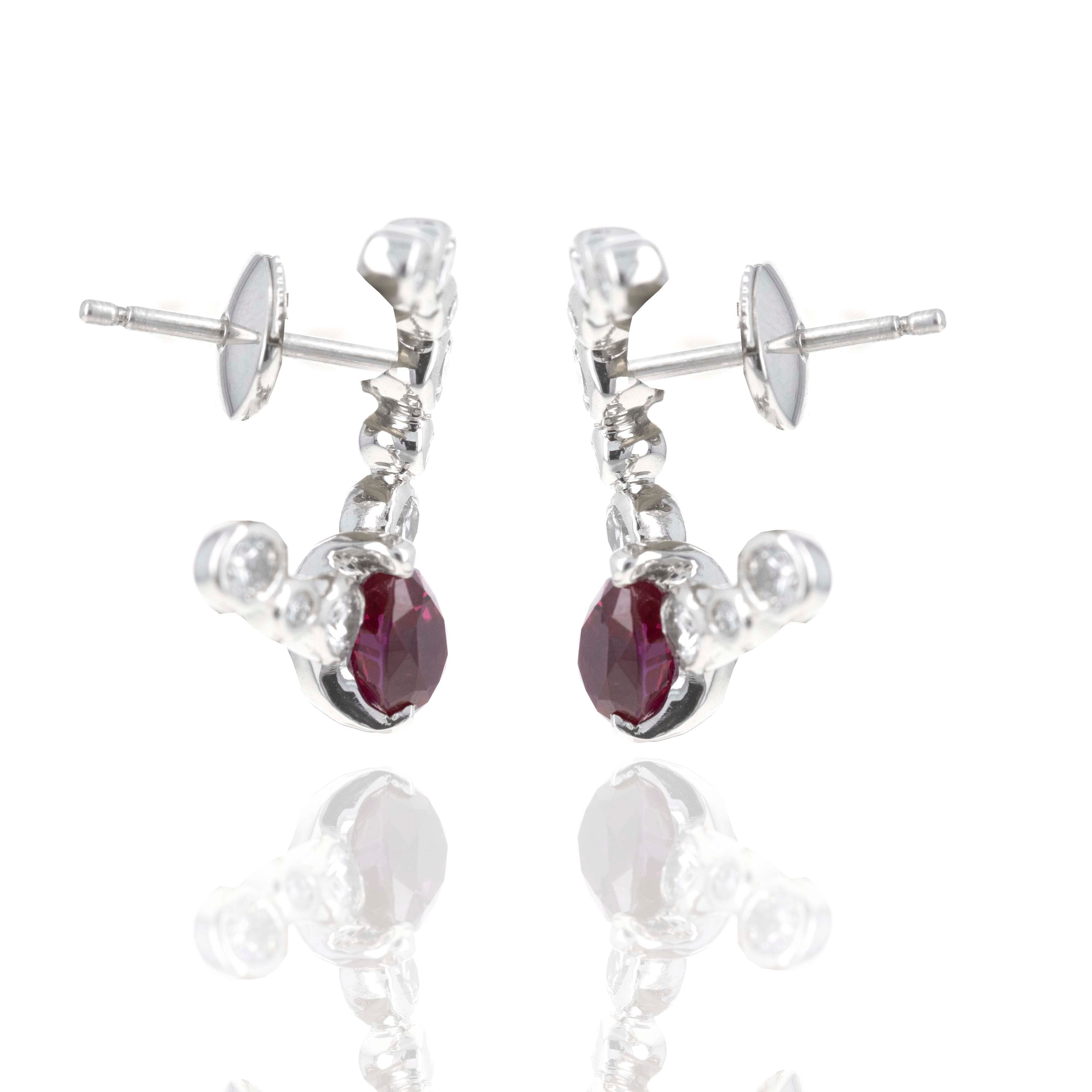 Platinum 1.84 Carat Burma Ruby Diamond Swirl Earrings - Queen May