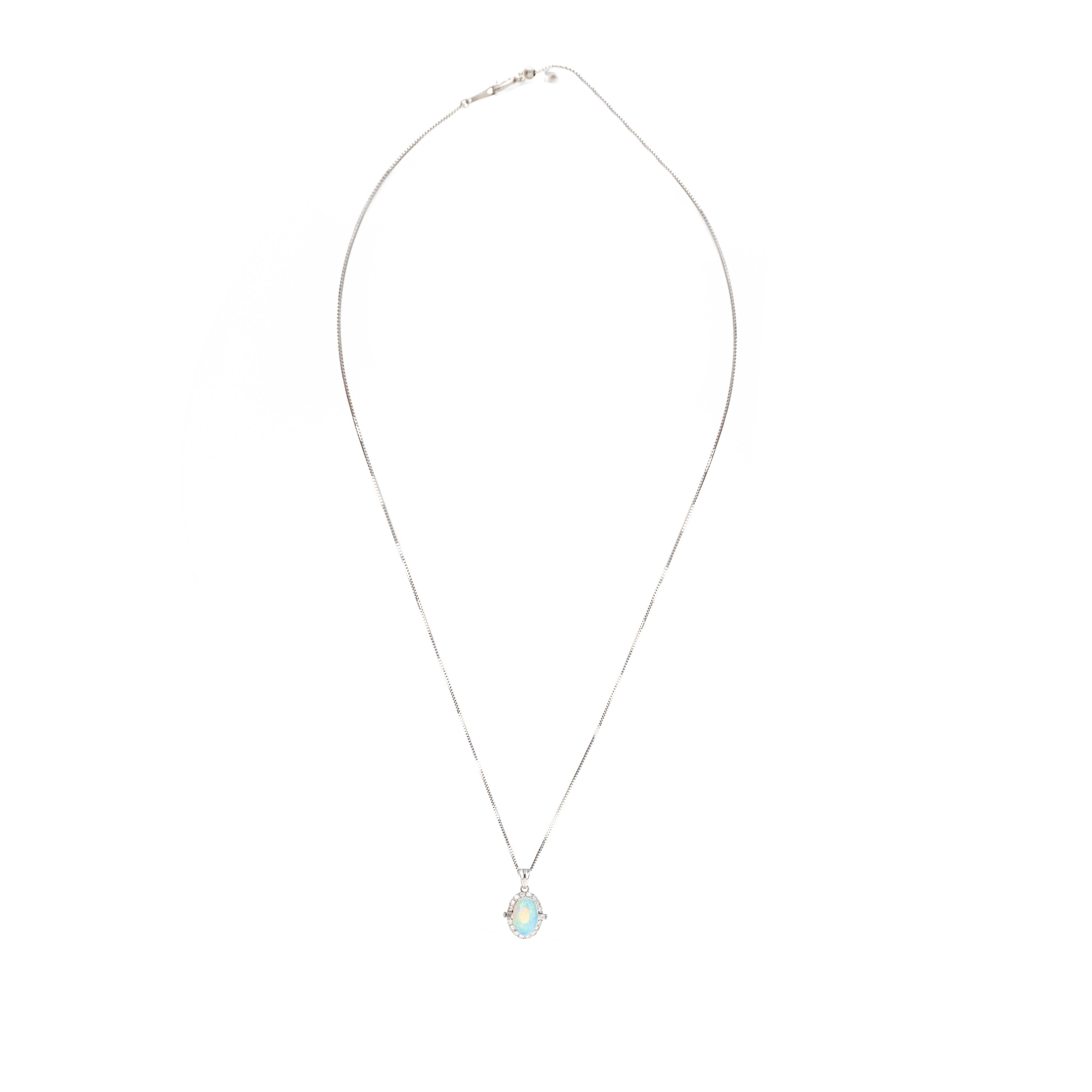 Platinum 2.75 Carat Cabochon Opal Diamond Halo Pendant Necklace - Queen May