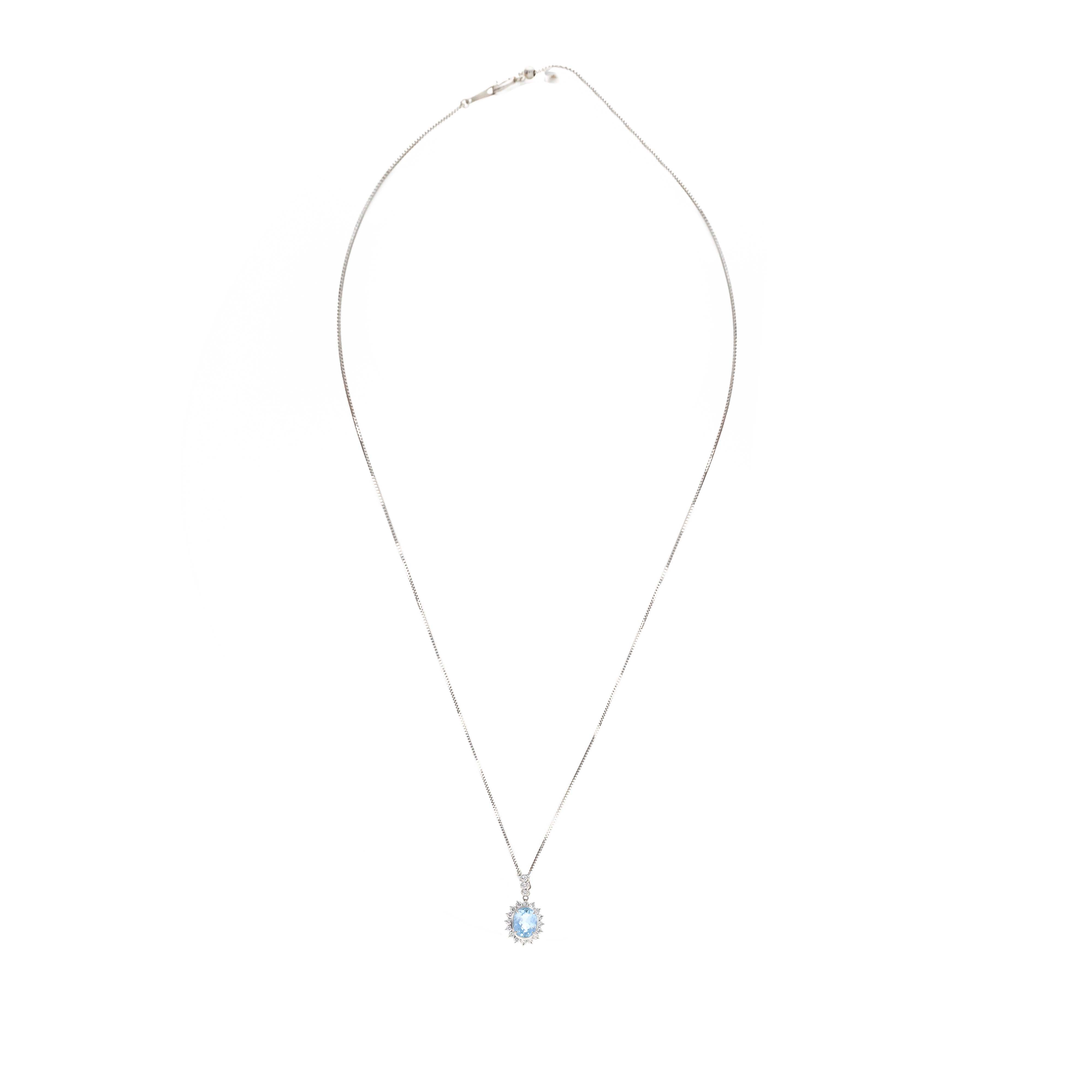 Platinum 3.16 Carat Aquamarine Diamond Halo Pendant Necklace - Queen May