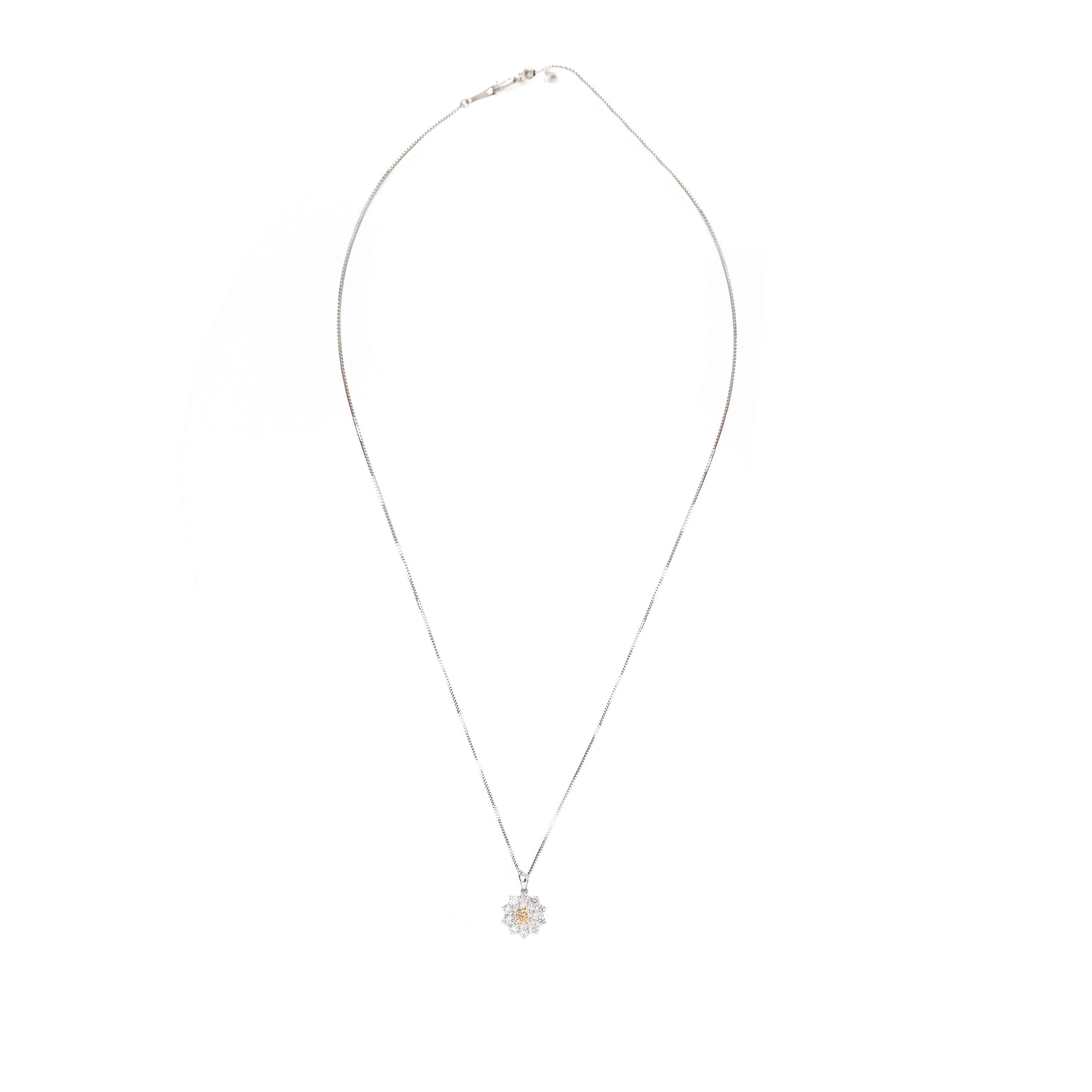 Platinum 1.05 Carat Champagne Diamond Floral Halo Cluster Pendant Necklace - Queen May