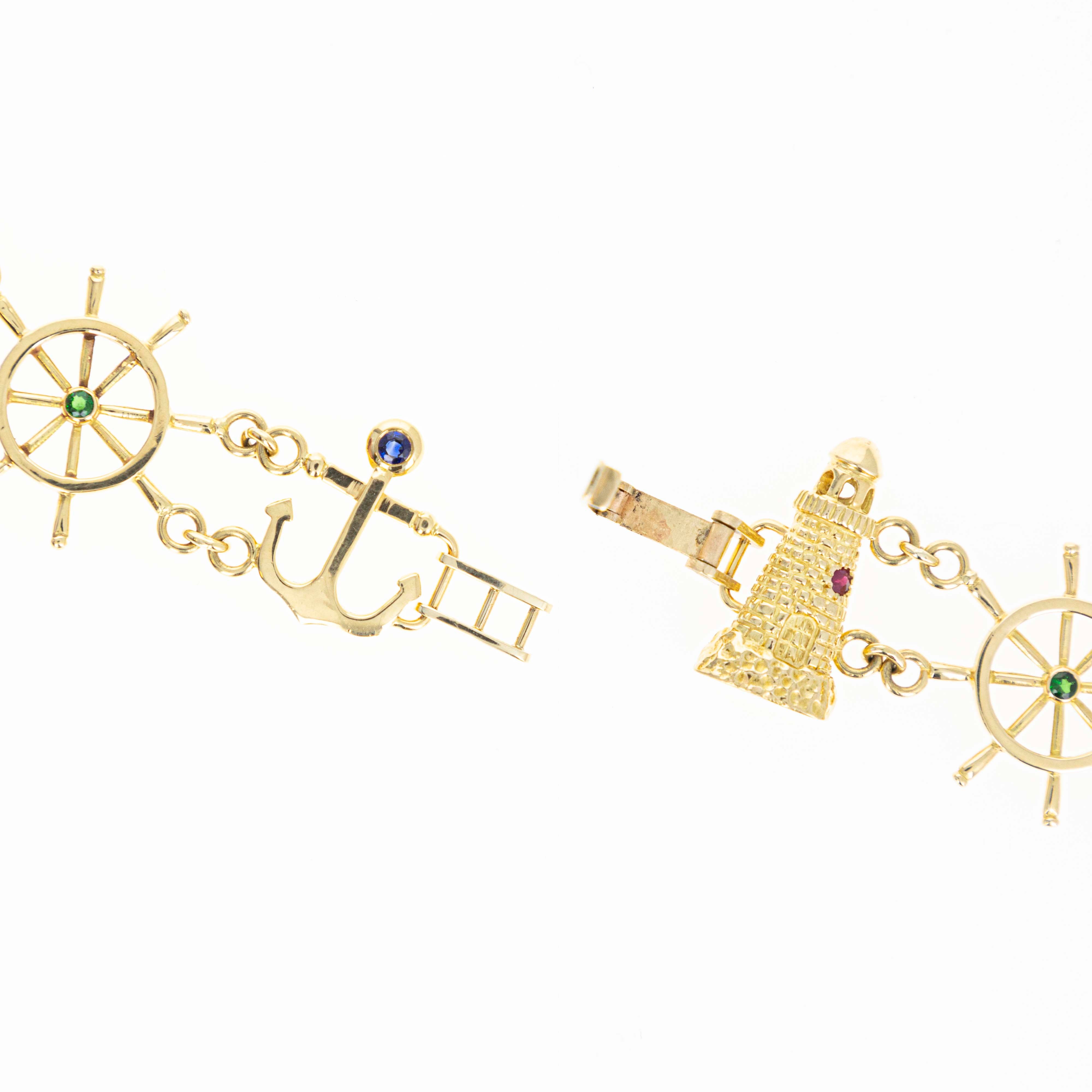 Vintage 18K Multicolor Gemstone Nautical Charm Bracelet - Queen May