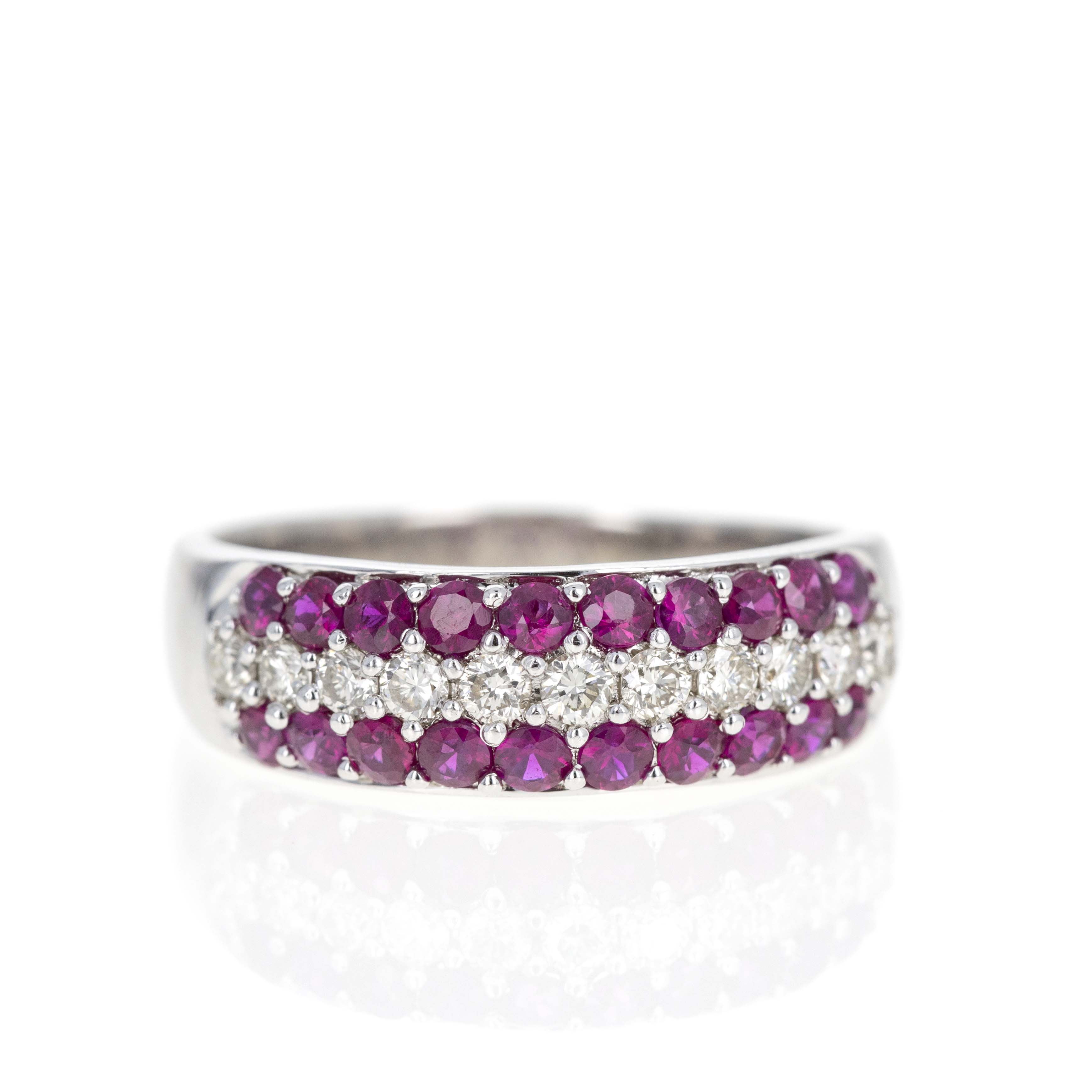 18K White Gold 0.80 Carat Ruby Diamond Pave Band - Queen May