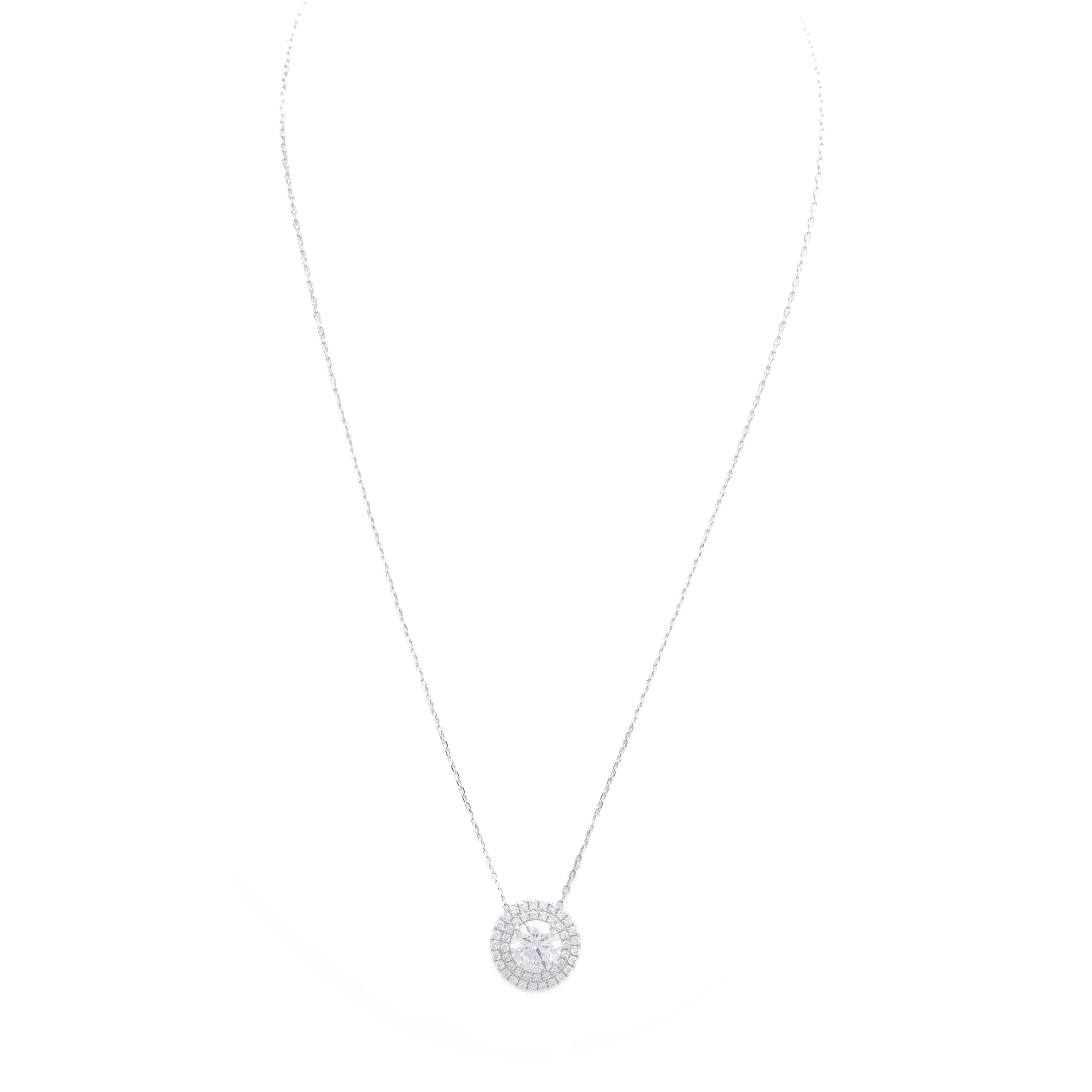 Lab Grown 2 Carat Round Diamond Halo Pendant Necklace - Queen May