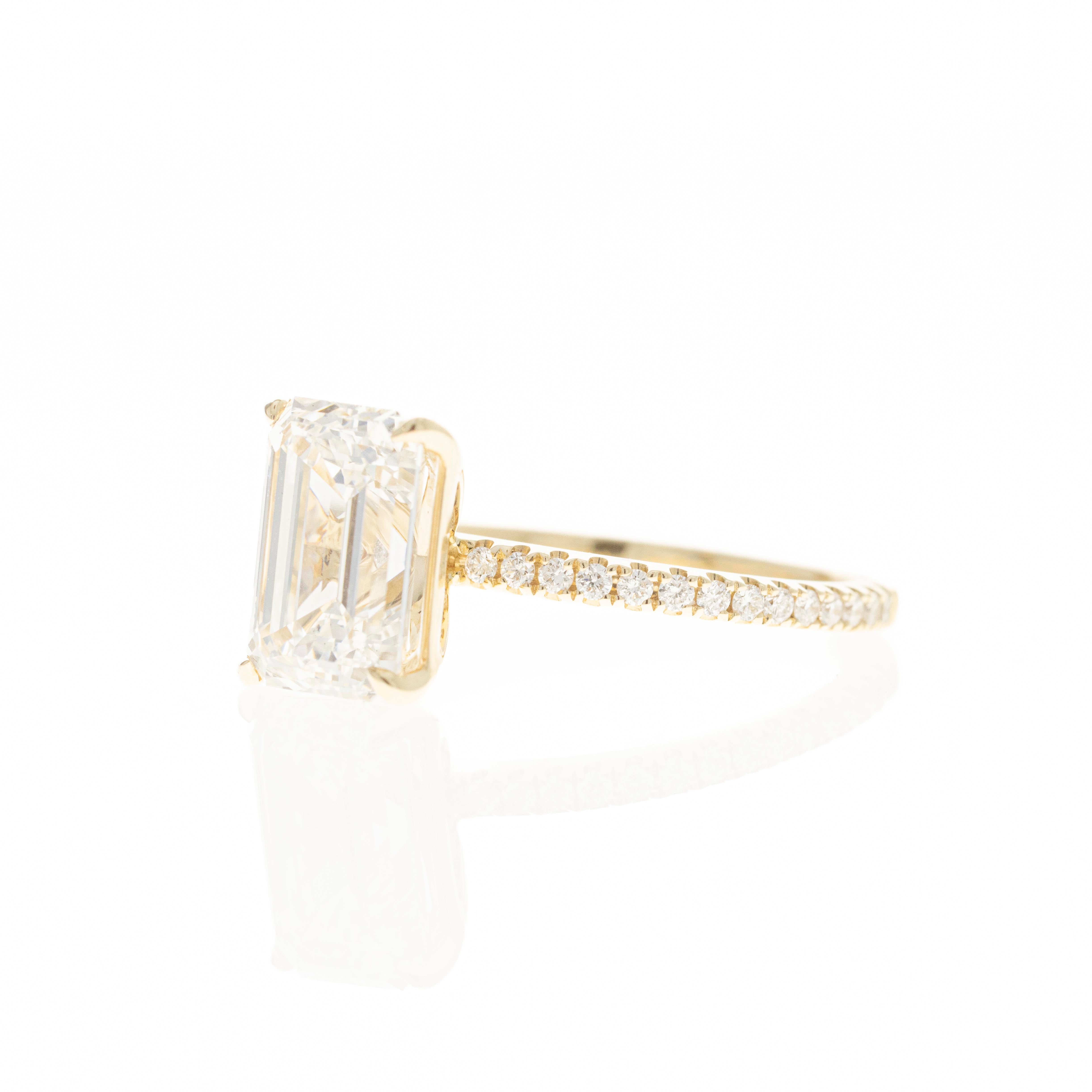 Lab Grown 3 Carat Emerald Diamond Accented Engagement Ring - Queen May