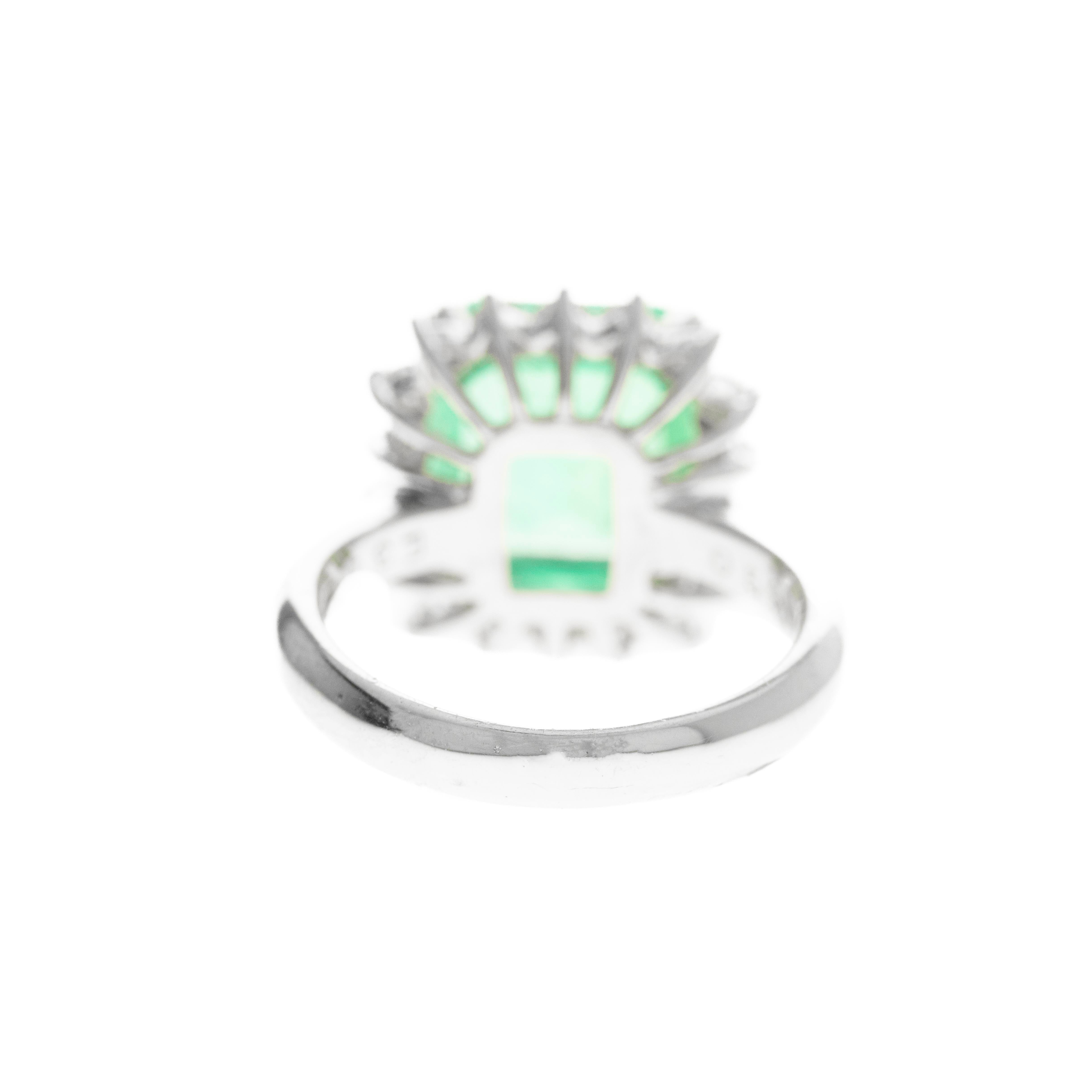 Platinum 3.74 Carat Columbian Emerald Diamond Halo Ring - Queen May