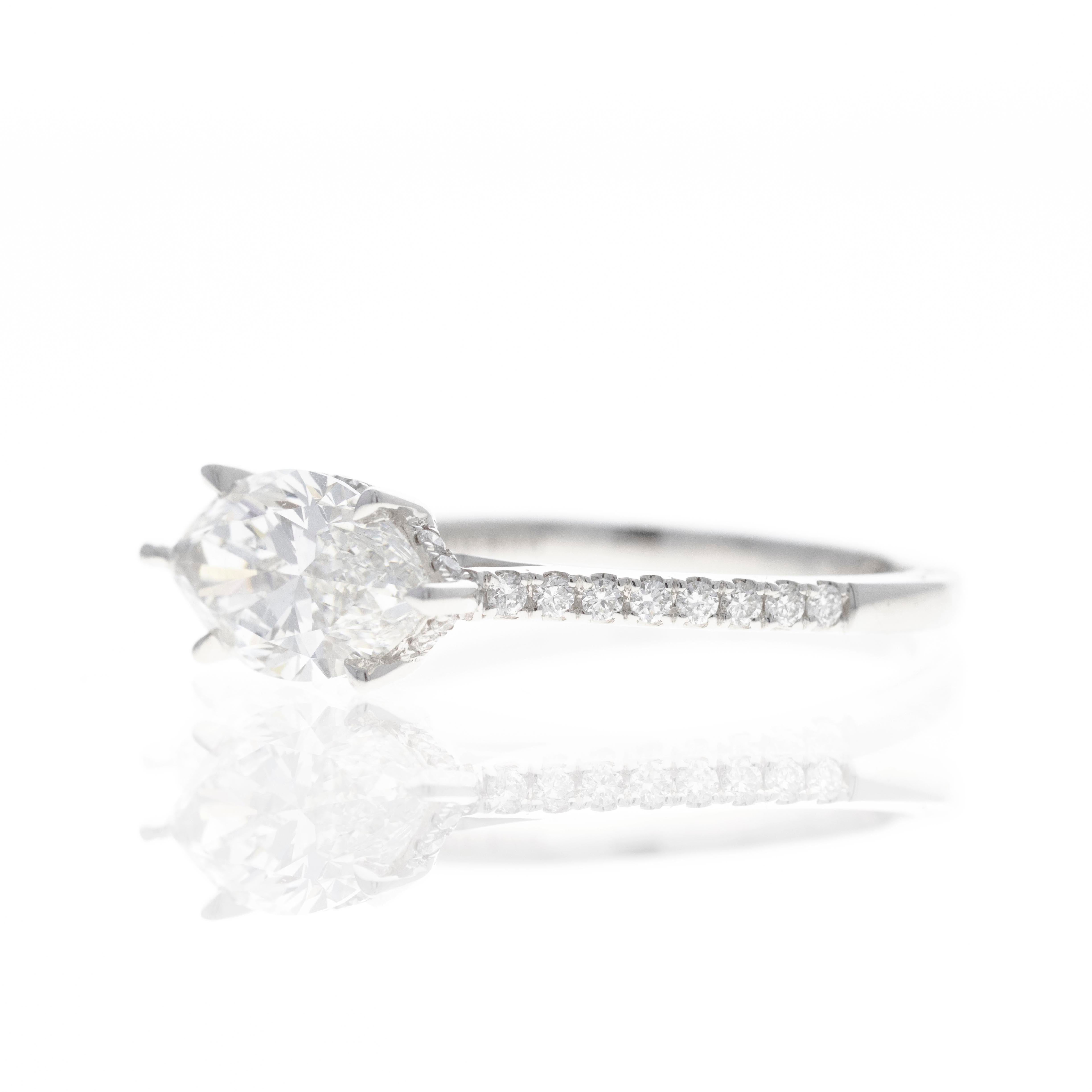 Lab Grown 2 Carat Marquise Diamond East West Accented Engagement Ring - Queen May