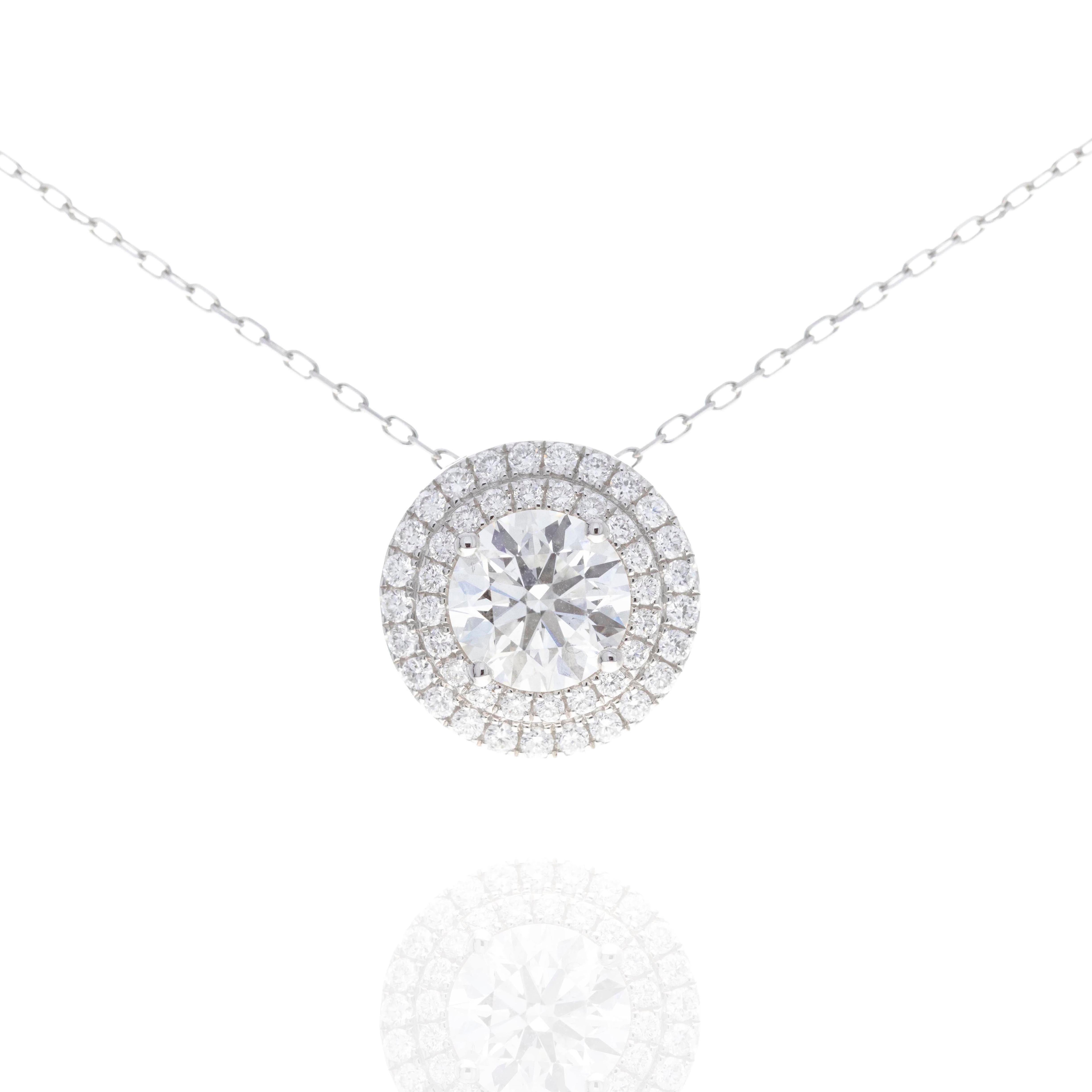 Lab Grown 2 Carat Round Diamond Halo Pendant Necklace - Queen May