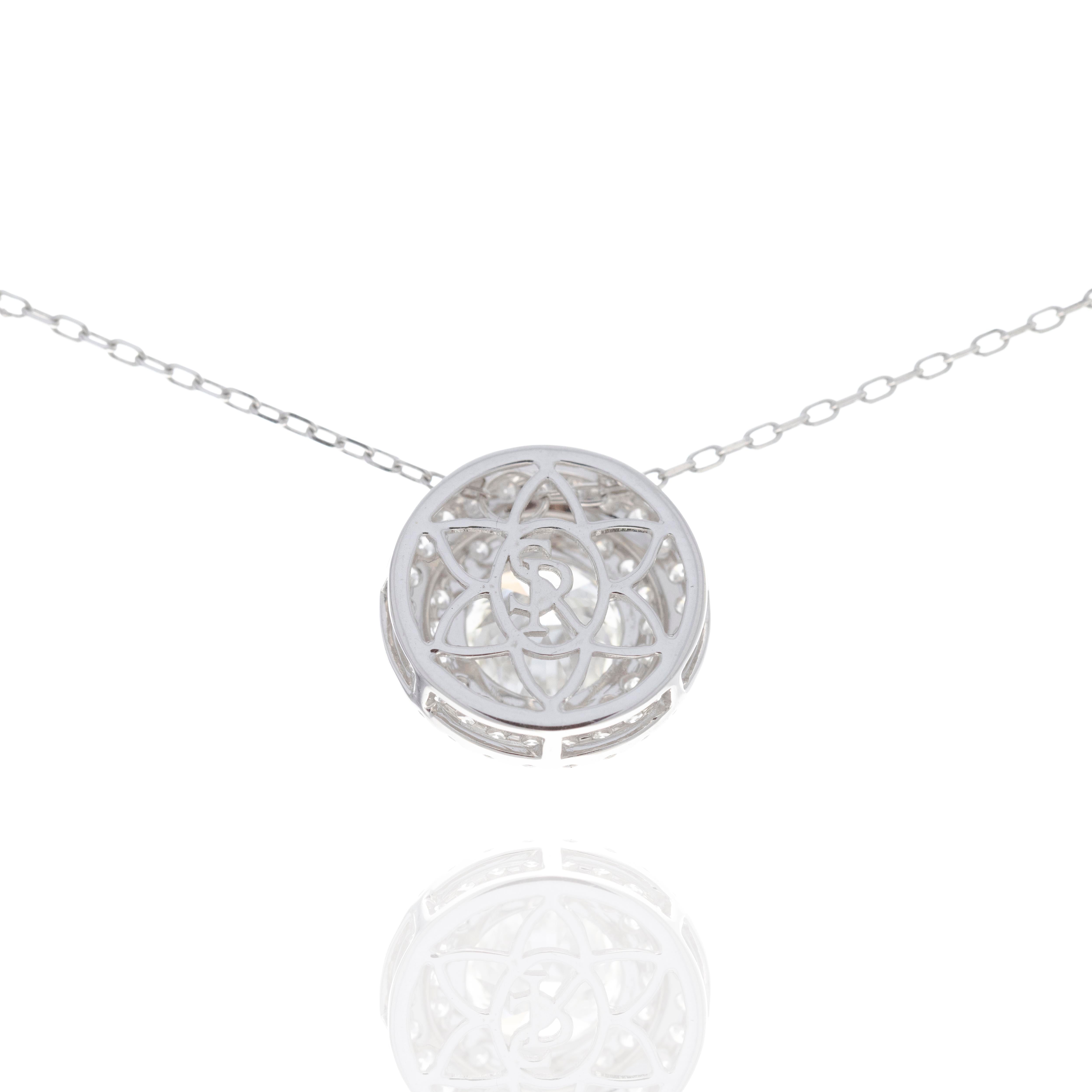 Lab Grown 2 Carat Round Diamond Halo Pendant Necklace - Queen May