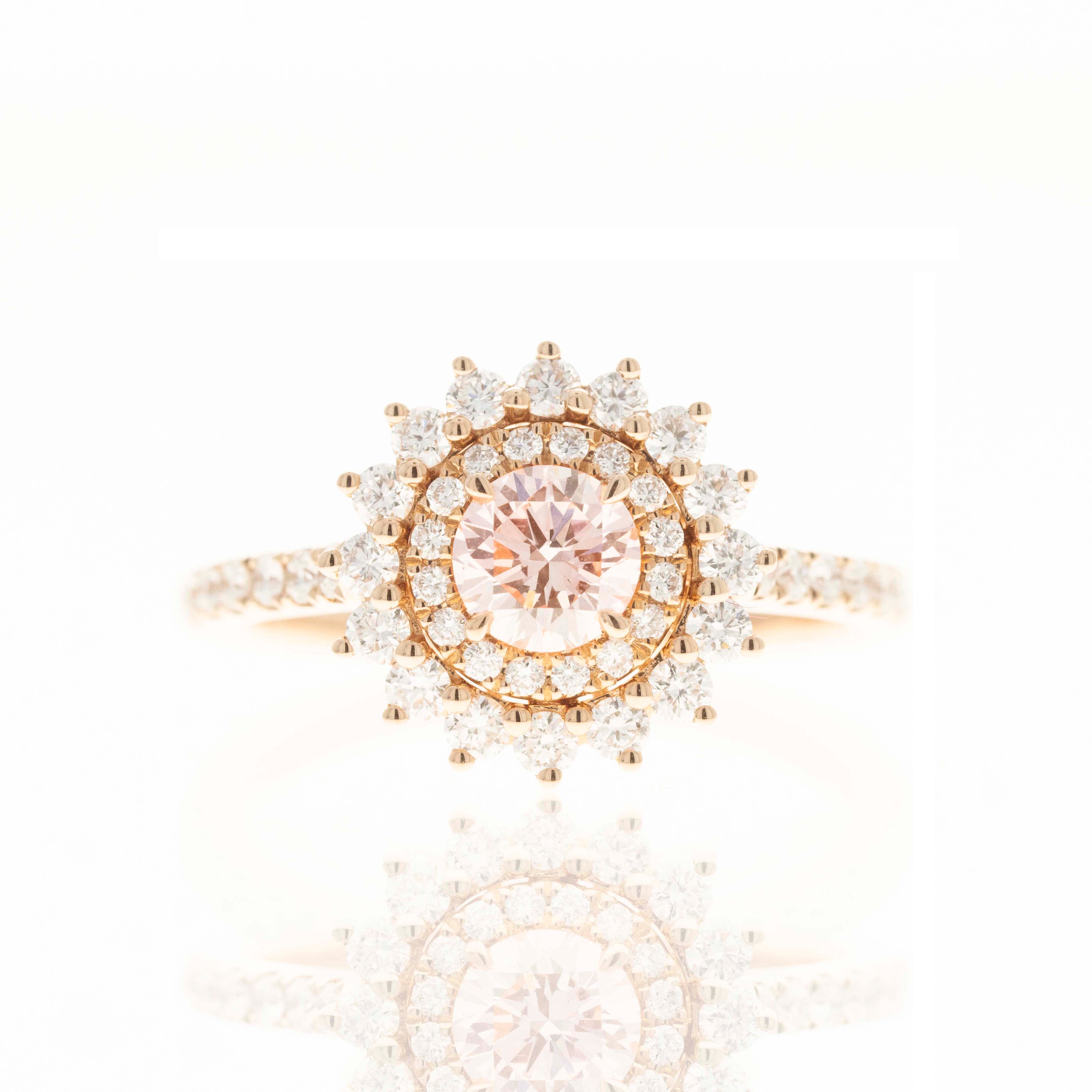 Lab Grown Round Pink Diamond Floral Halo Engagement Ring - Queen May
