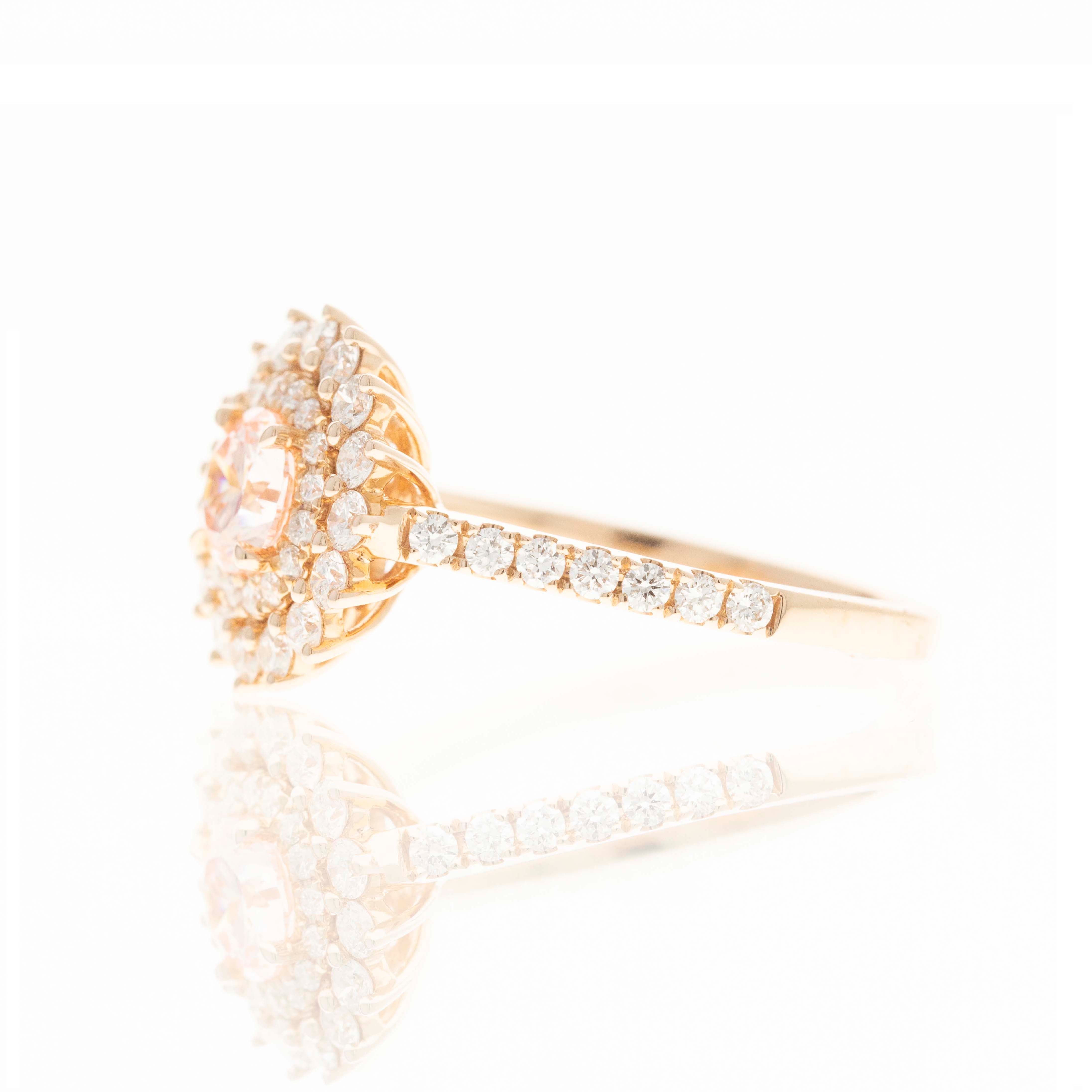 Lab Grown Round Pink Diamond Floral Halo Engagement Ring - Queen May