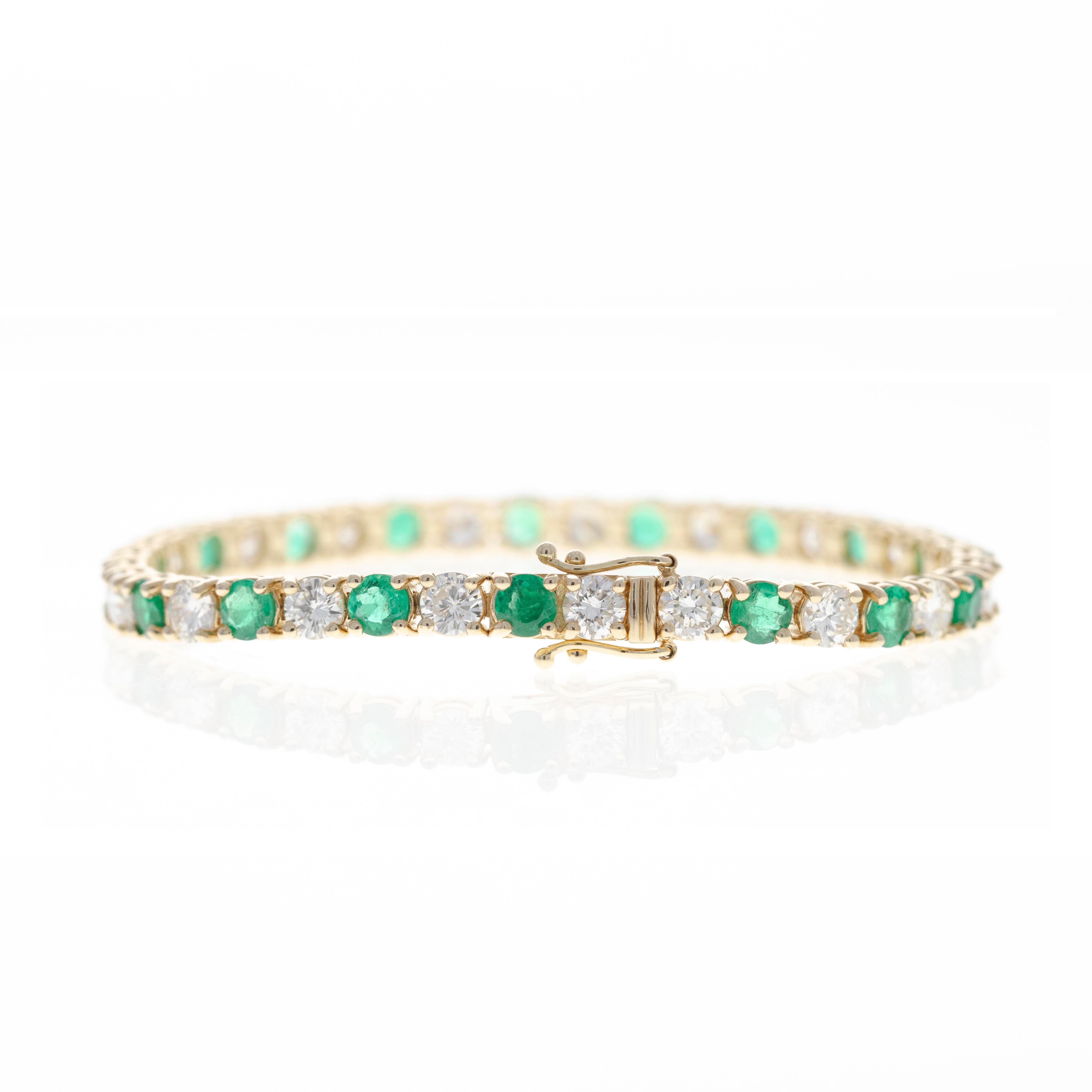 14K Yellow Gold 11.63 Carat Diamond and Emerald Tennis Bracelet - Queen May