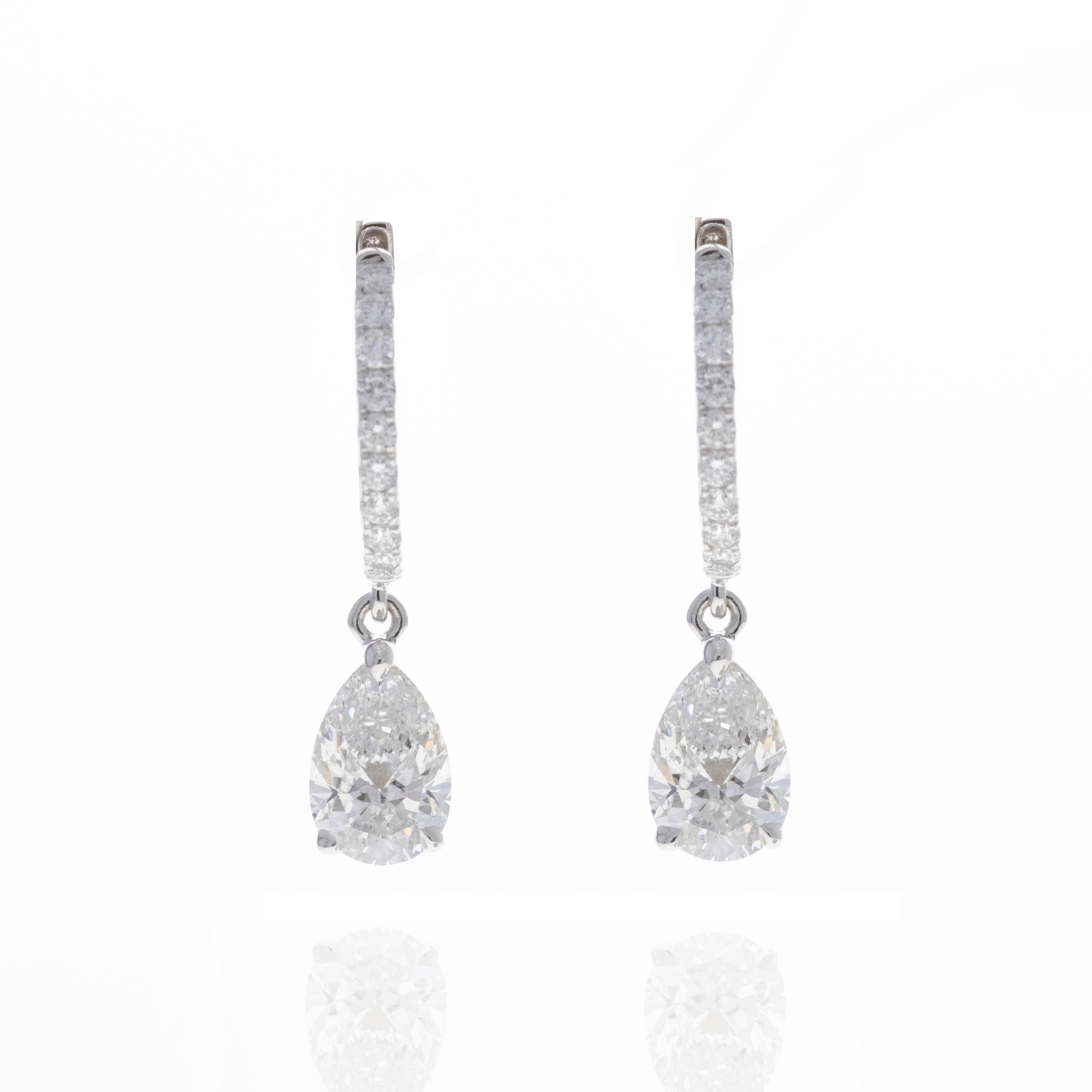 Lab Grown 2.43 Carat Pear Diamond Hoop Drop Earrings - Queen May