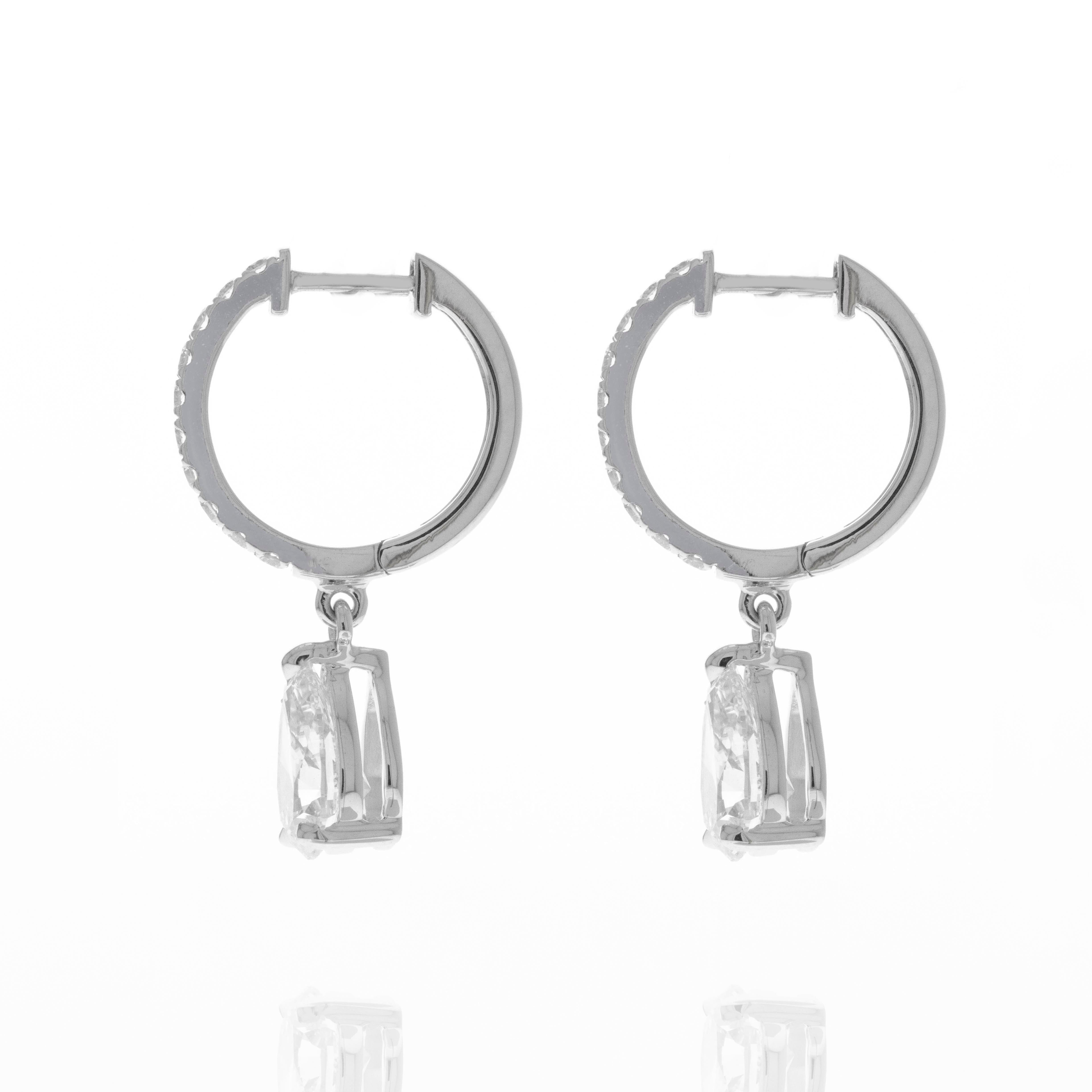 Lab Grown 2.43 Carat Pear Diamond Hoop Drop Earrings - Queen May