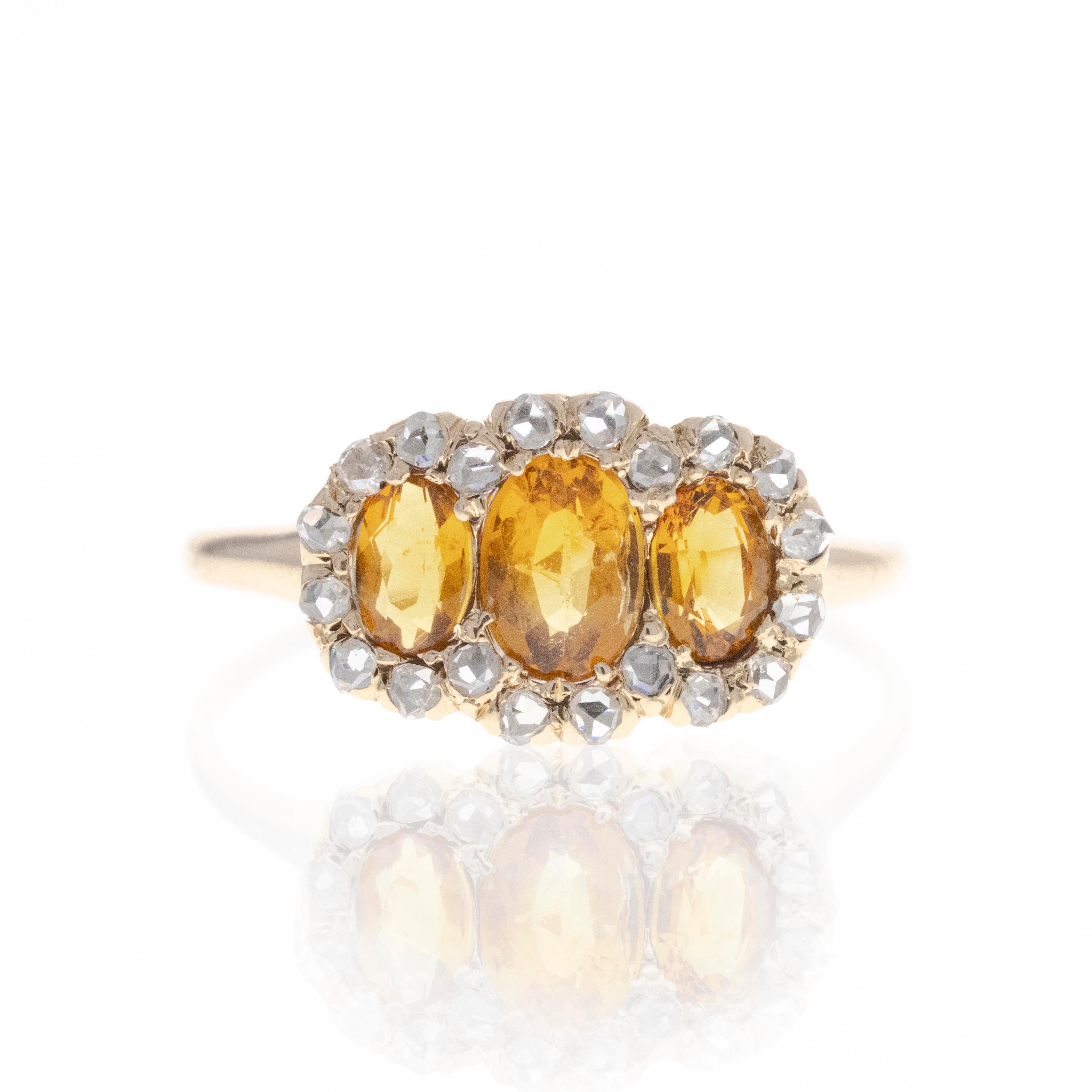 Victorian 14K Yellow Gold Citrine Rose Cut Diamond Ring