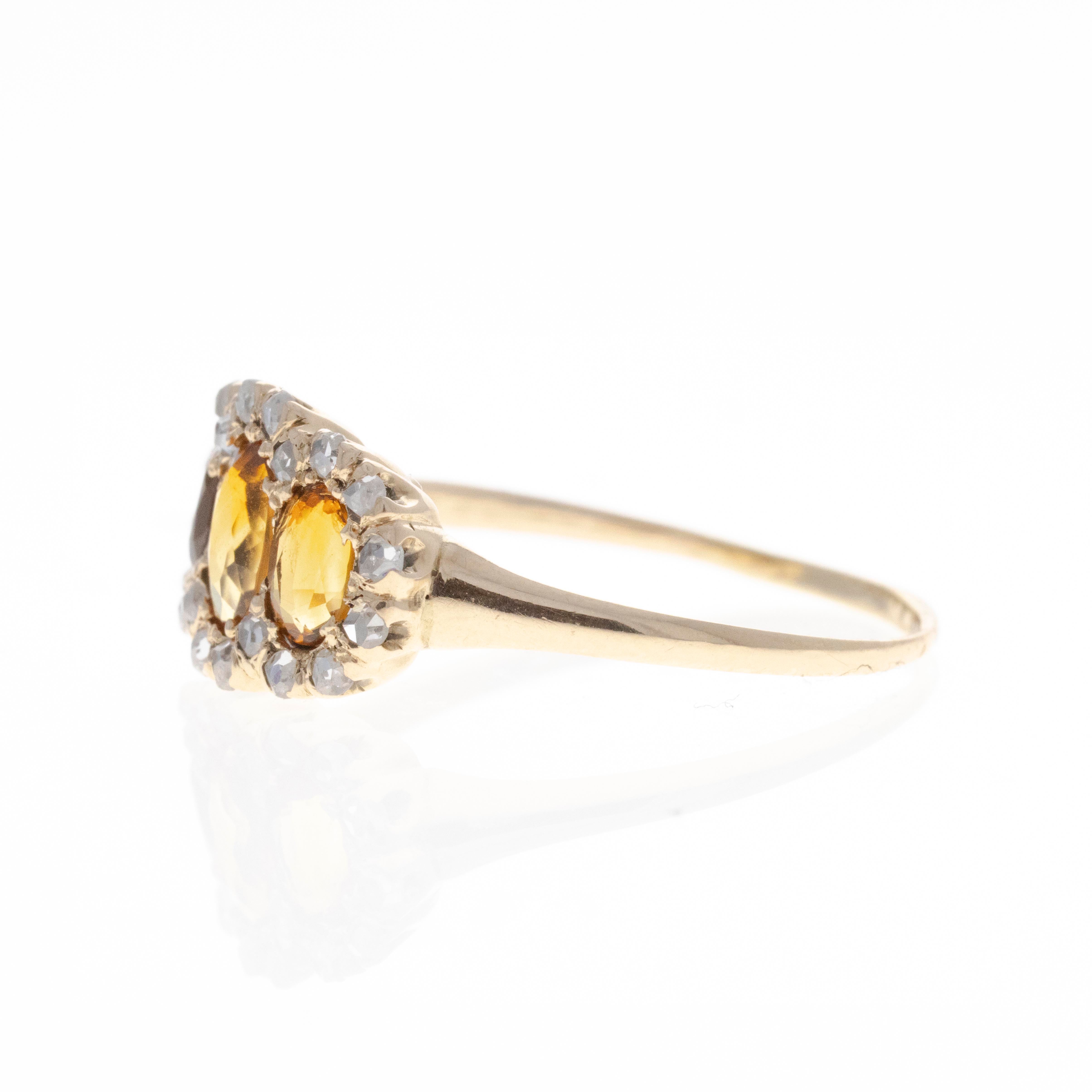 Victorian 14K Yellow Gold Citrine Rose Cut Diamond Ring