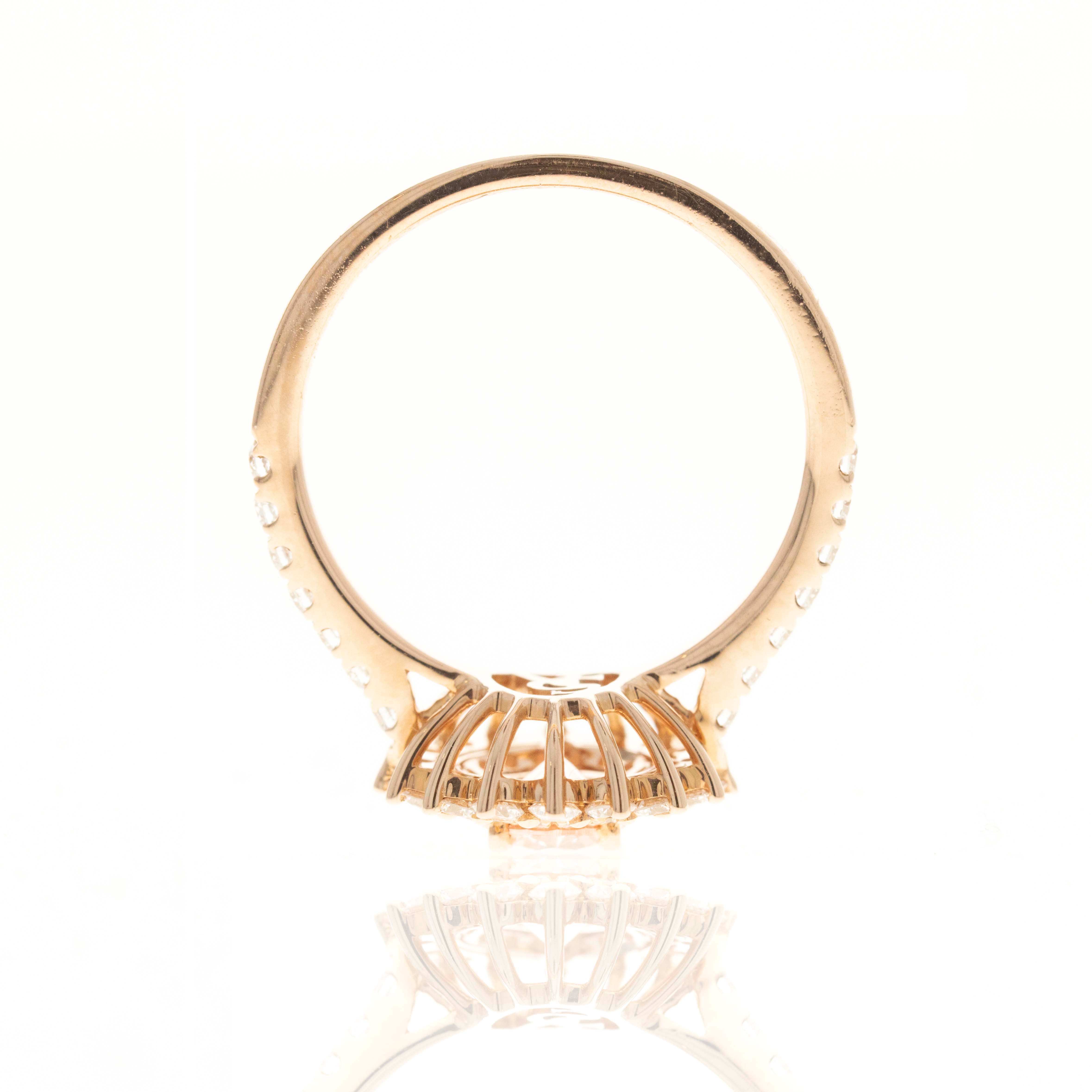 Lab Grown Round Pink Diamond Floral Halo Engagement Ring - Queen May