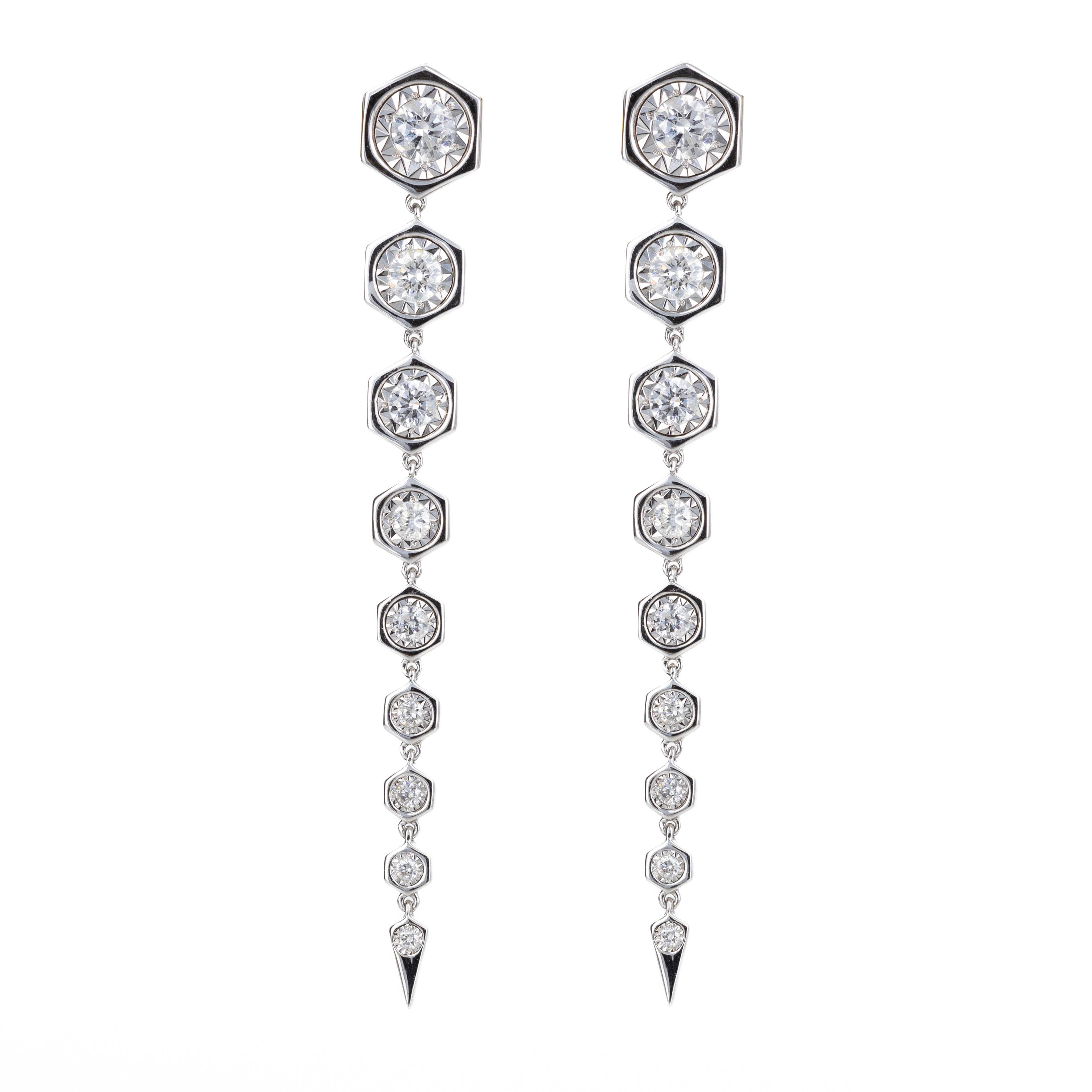 14K White Gold 0.85 Carat Diamond Hexagon Dangle Earrings - Queen May