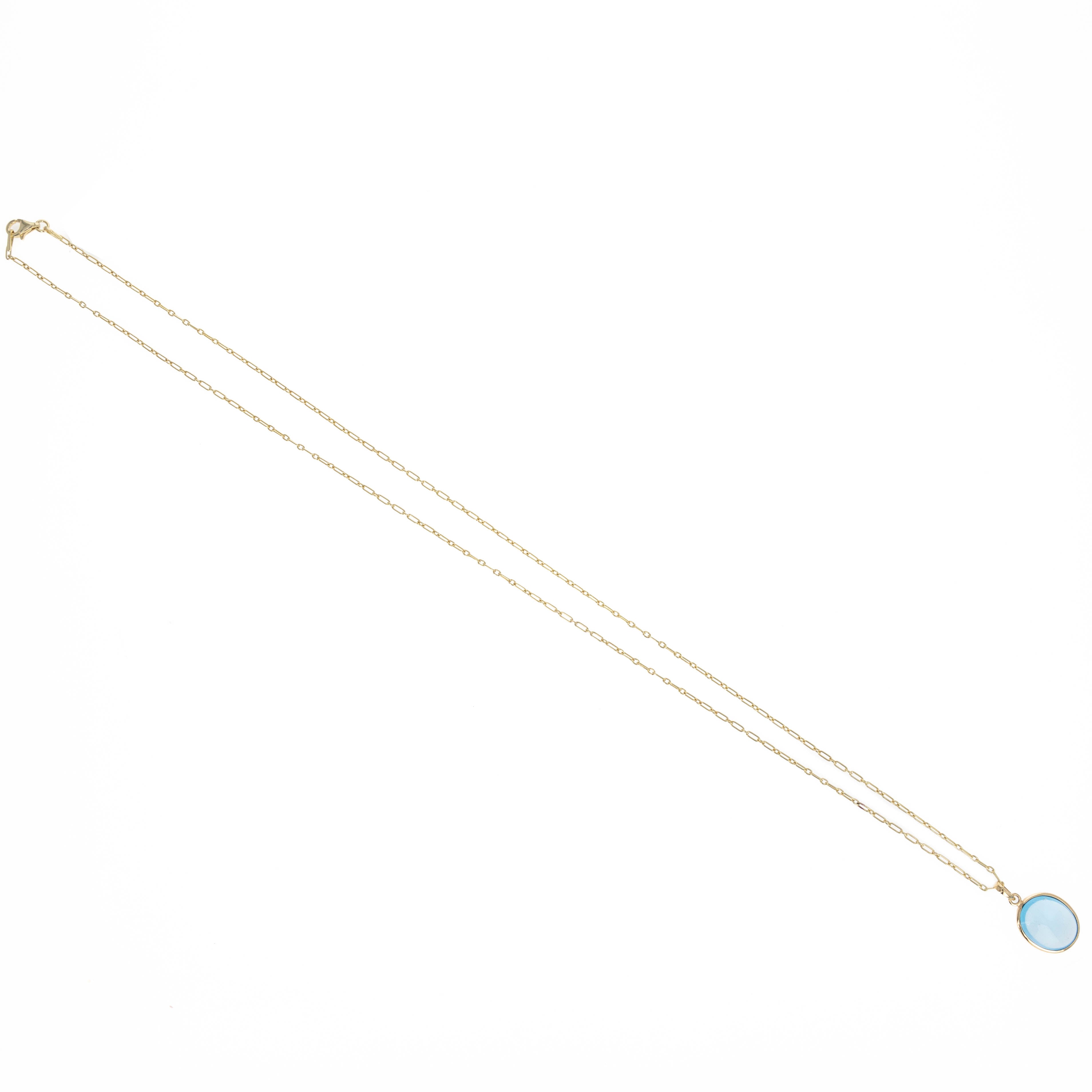 14K Yellow Gold 1.31 Carat Cabochon Swiss Blue Topaz Pendant Necklace - Queen May