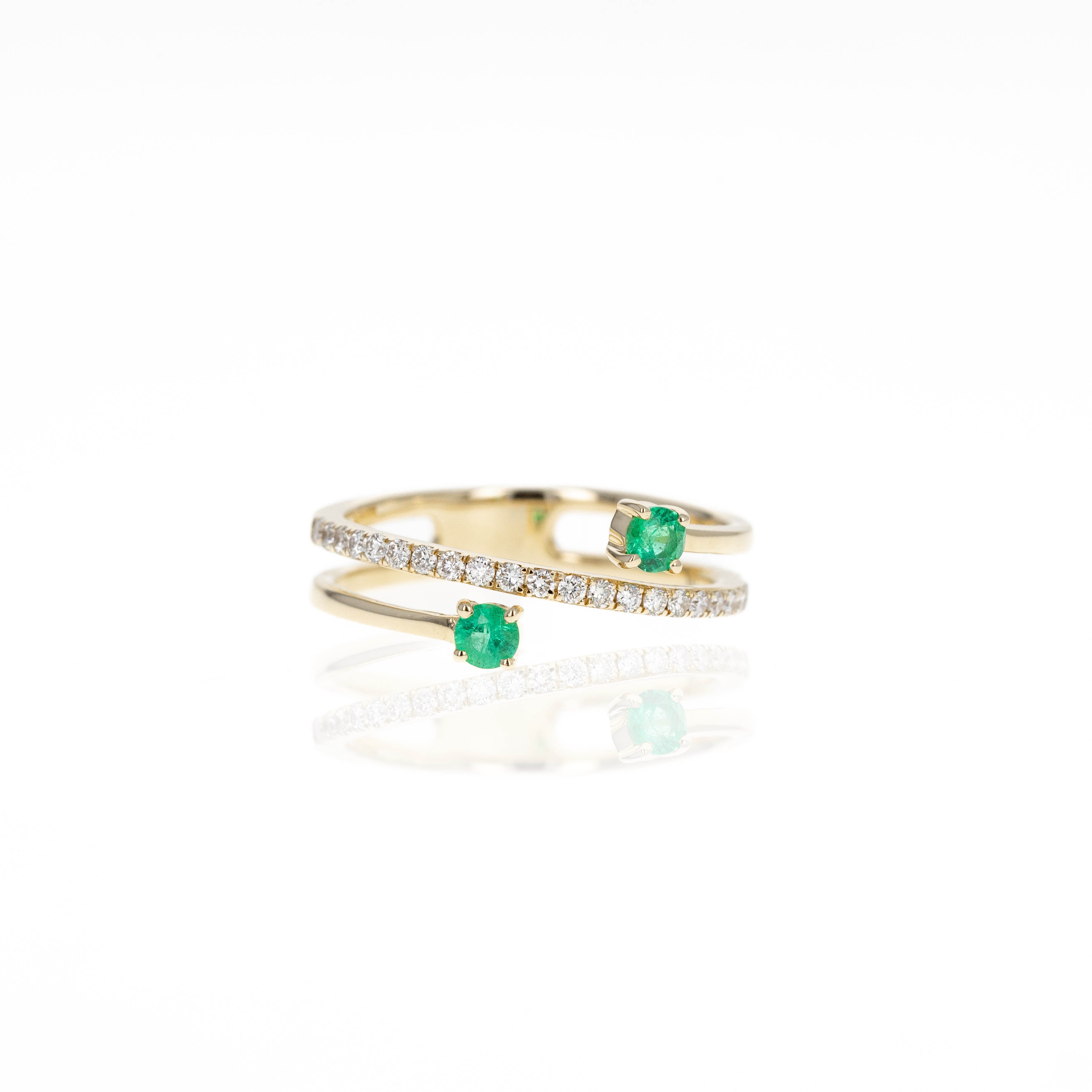 14K Yellow Gold Emerald Diamond Wrap Ring - Queen May