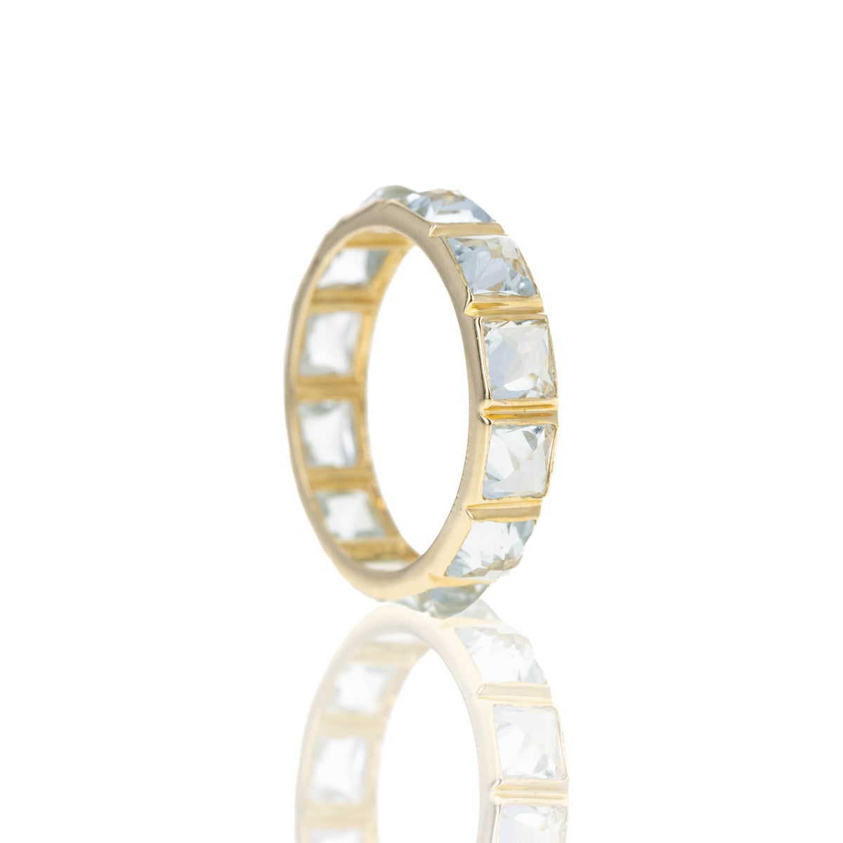 14K Yellow Gold 3.32 Carat Aquamarine Eternity Band - Queen May