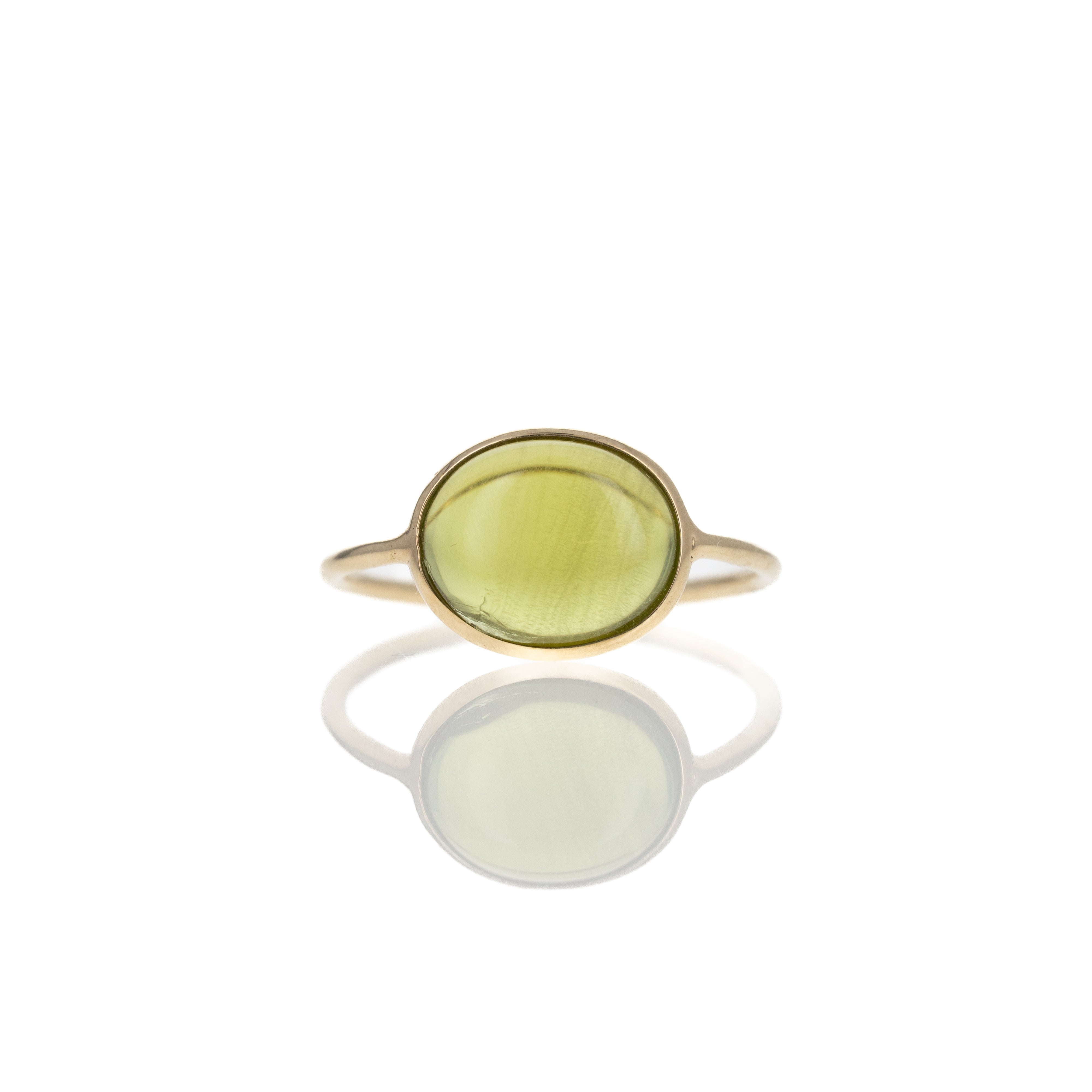 14K Yellow Gold 3.47 Carats Cabochon Green Tourmaline Bezel Ring - Queen May